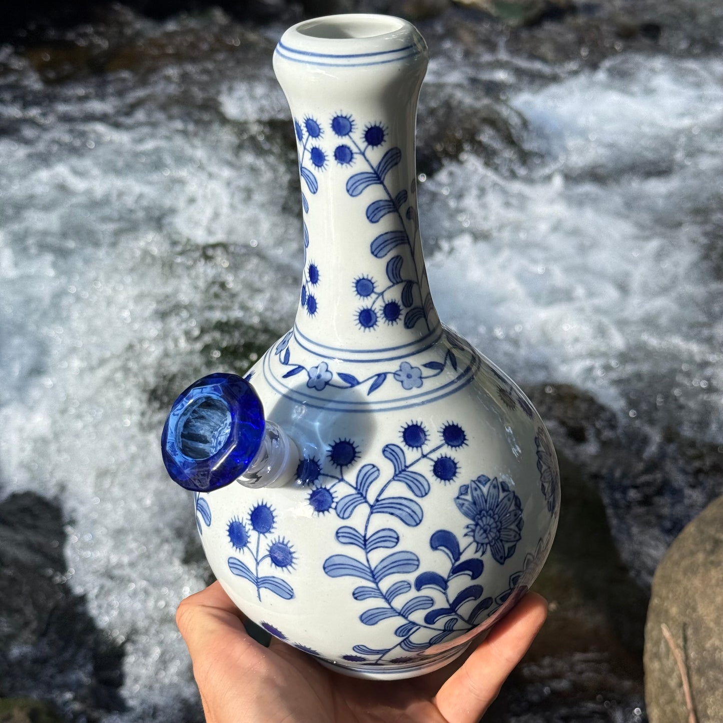 “Azure Omnipotence” Vintage Upcycled Porcelain Ceramic Vase Bong