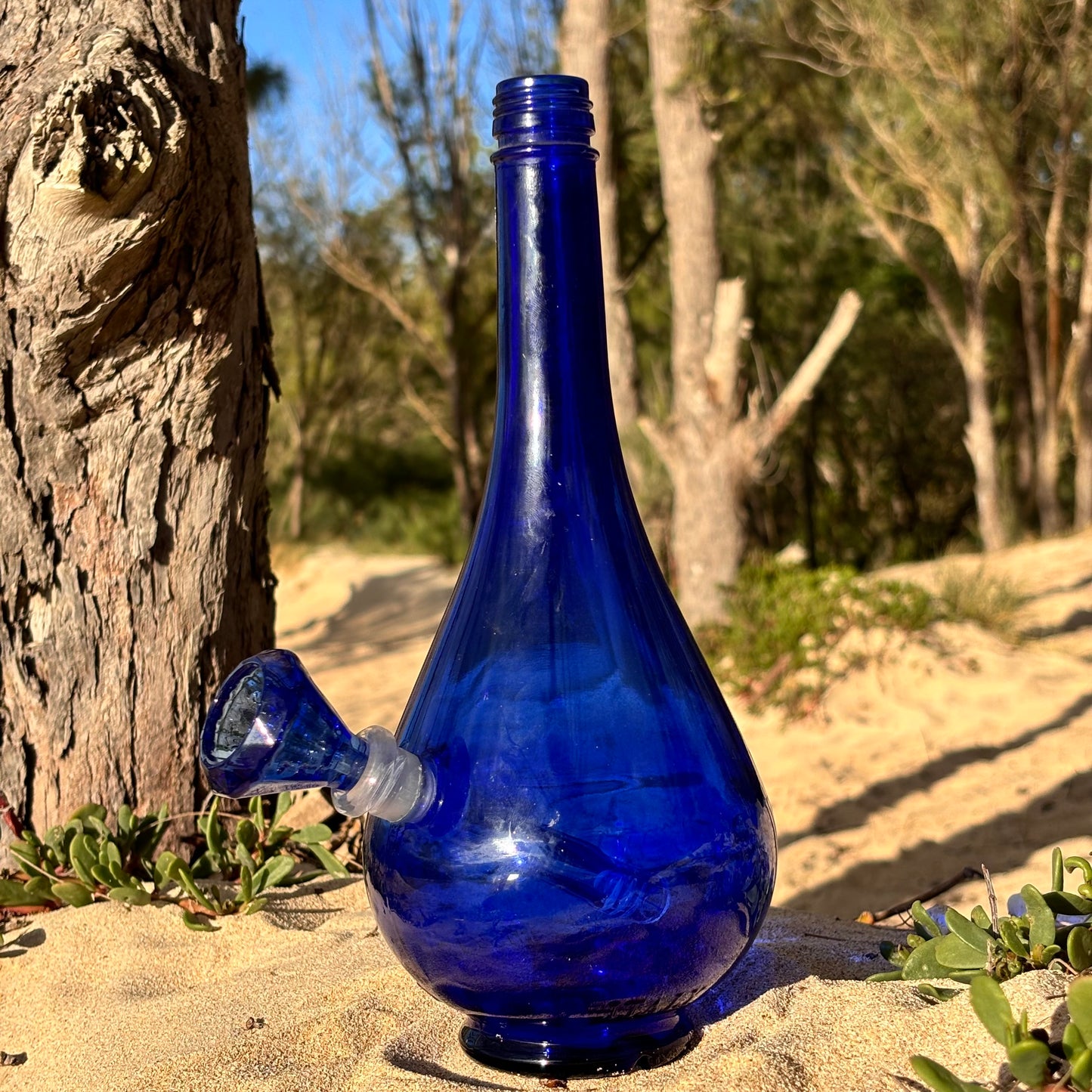 “Curvaceous Cobalt” Upcycled Vintage Italian Glass Bottle Bong