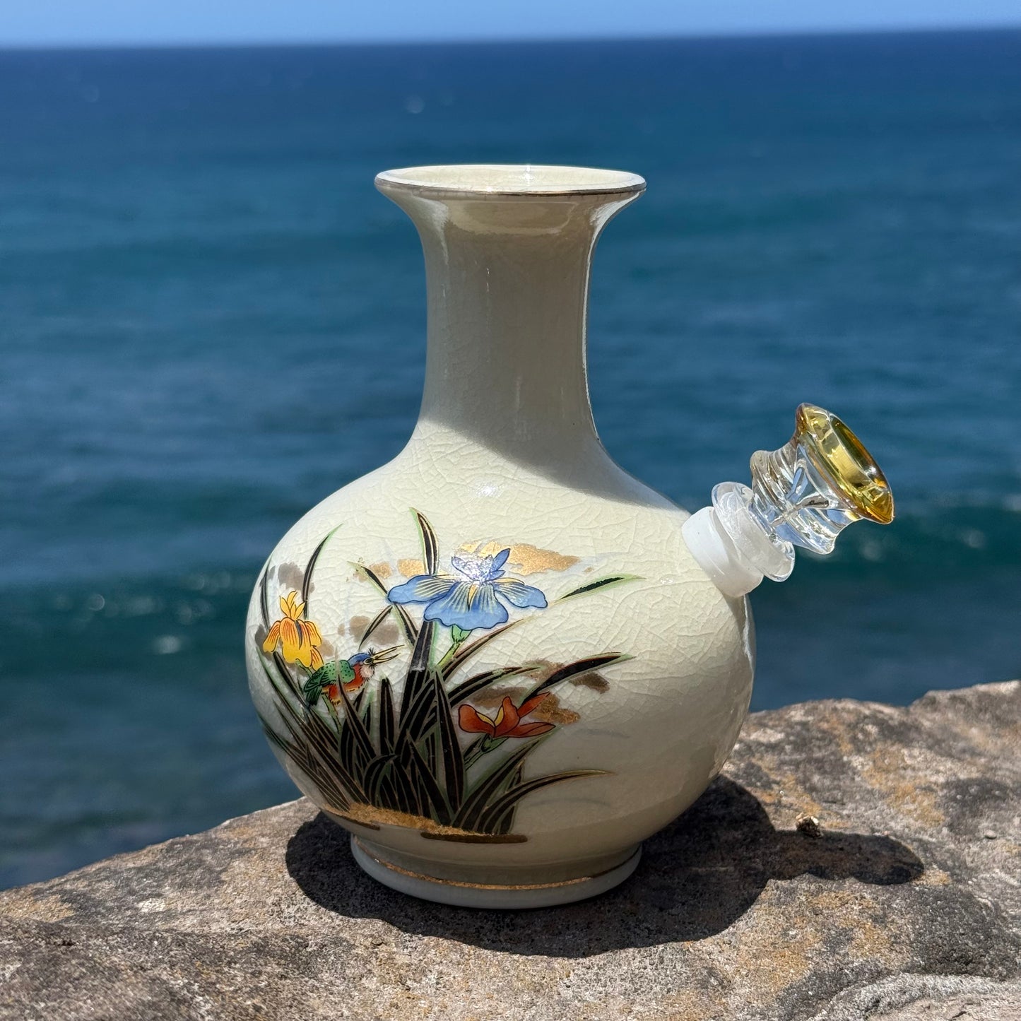 “Golden Garden” Upcycled Vintage Ceramic China Vase Bong