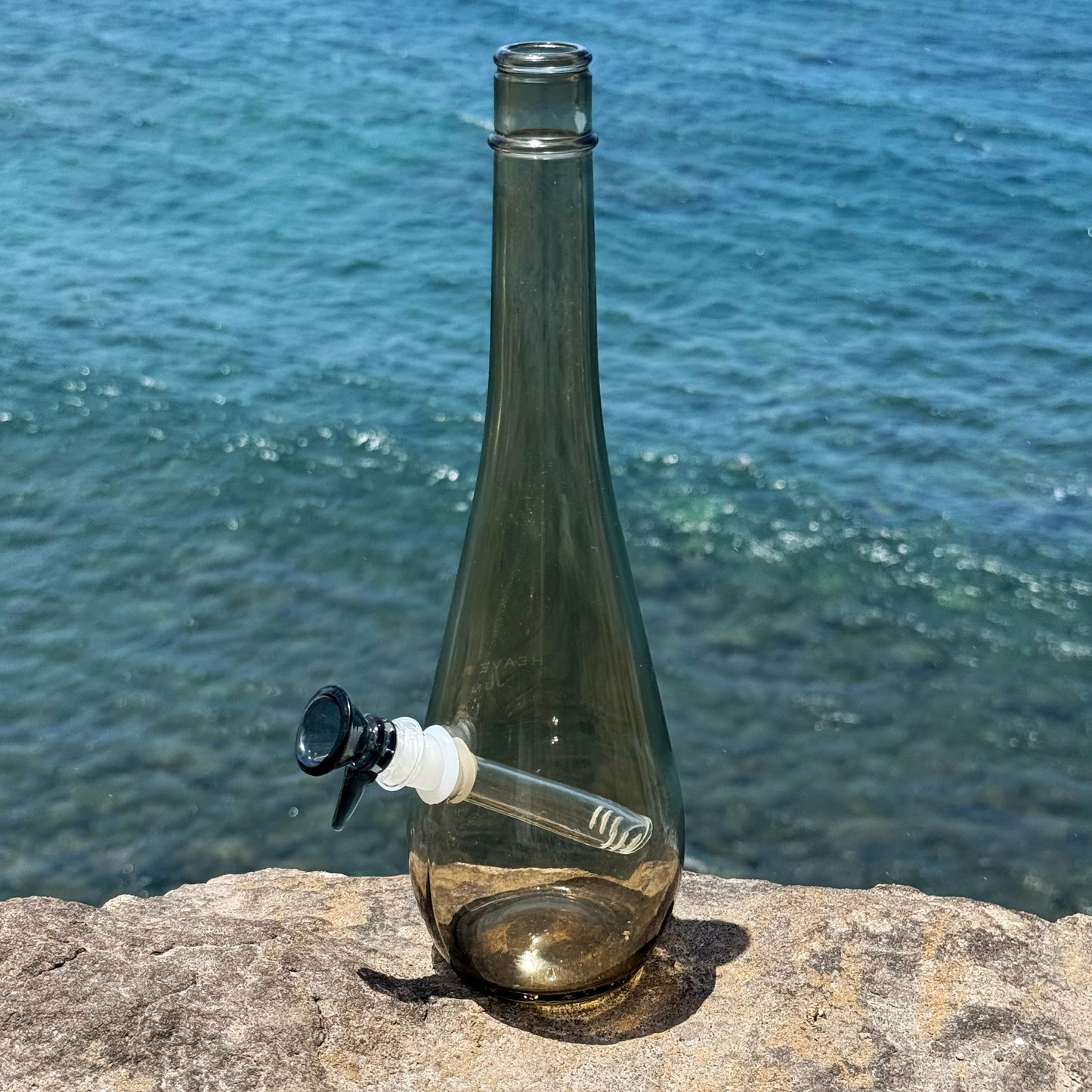 “Bottle Bong” Upcycled Smoky Glass Bottle Bong