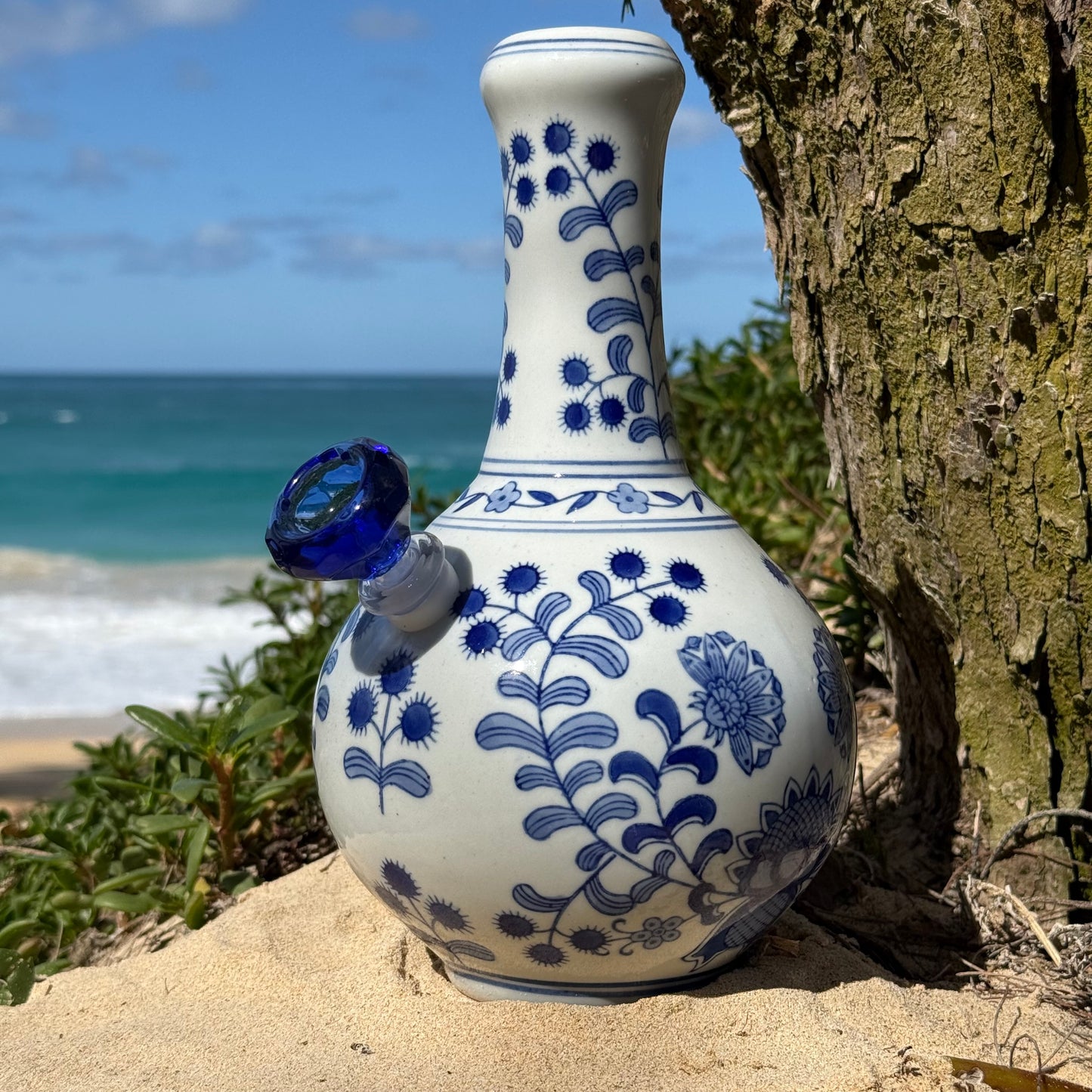 “Azure Omnipotence” Vintage Upcycled Porcelain Ceramic Vase Bong