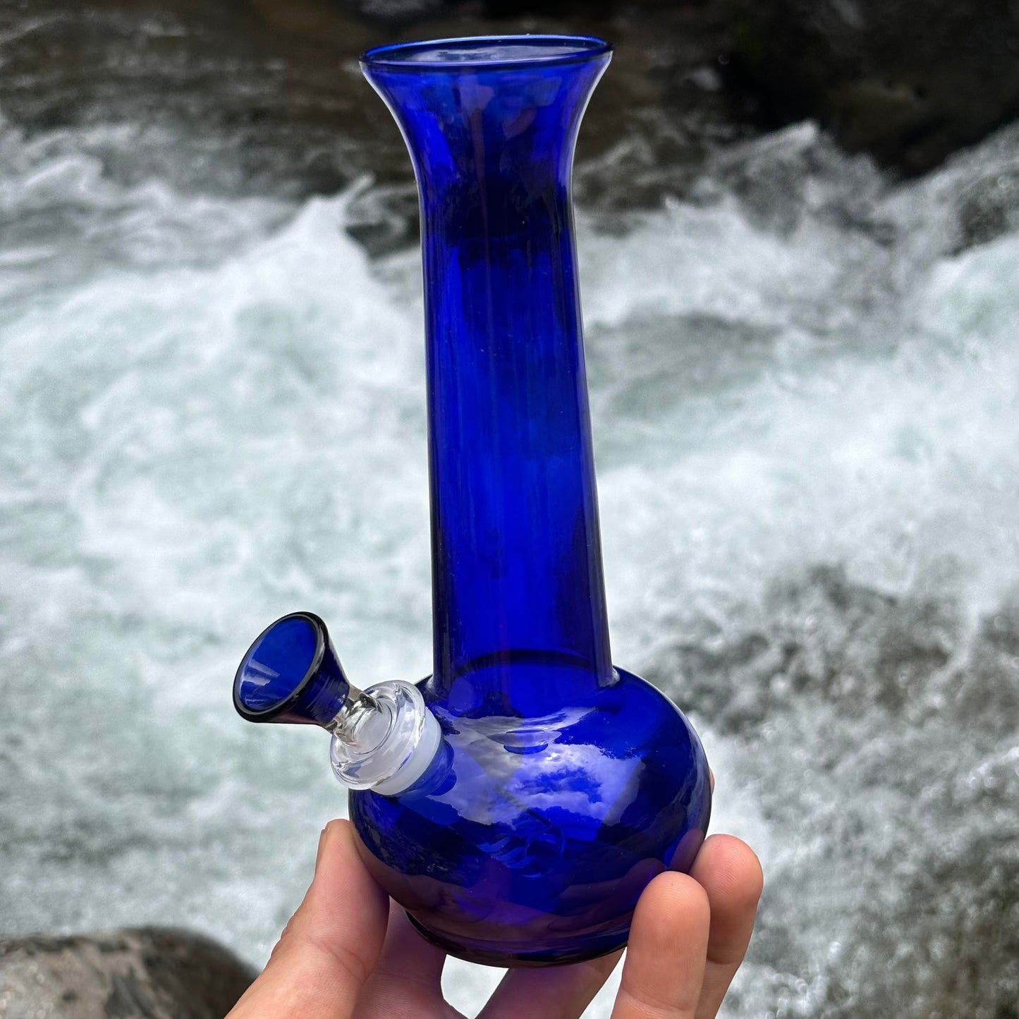 “Cobalt Captivator” Upcycled Vintage Handblown Glass Vase Bong