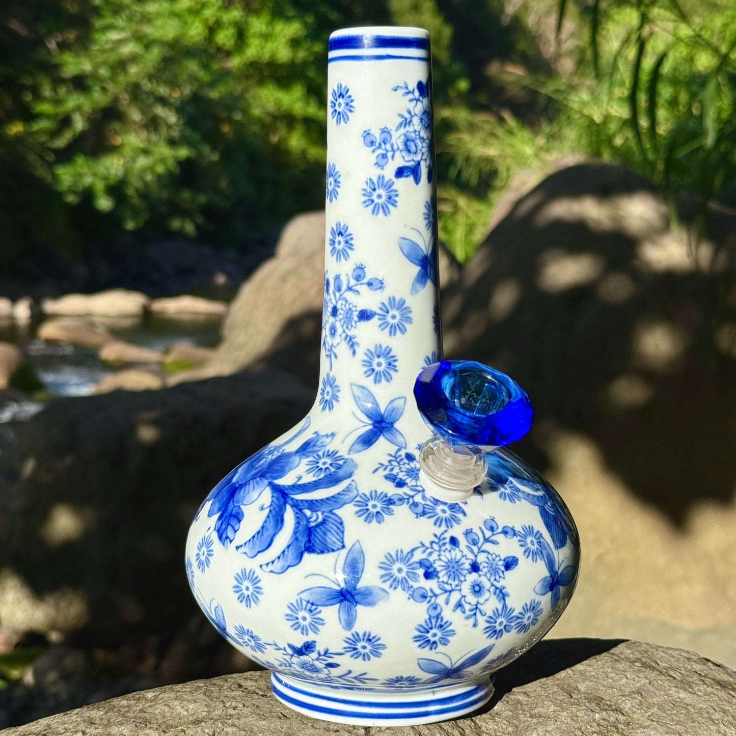“Azure Ascension” Vintage Upcycled Porcelain Ceramic Vase Bong