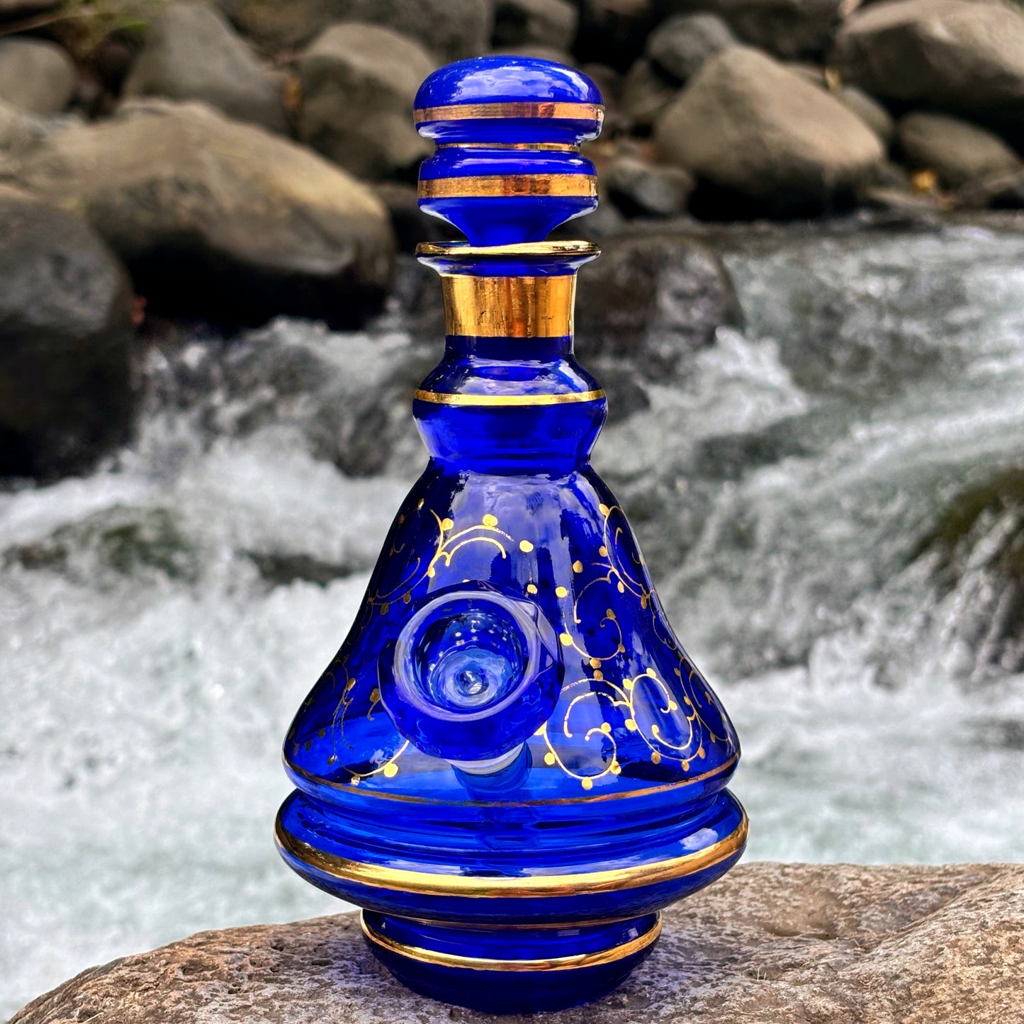 “Cobalt Luminescence” Vintage Handblown Gilded Cobalt Glass Bong