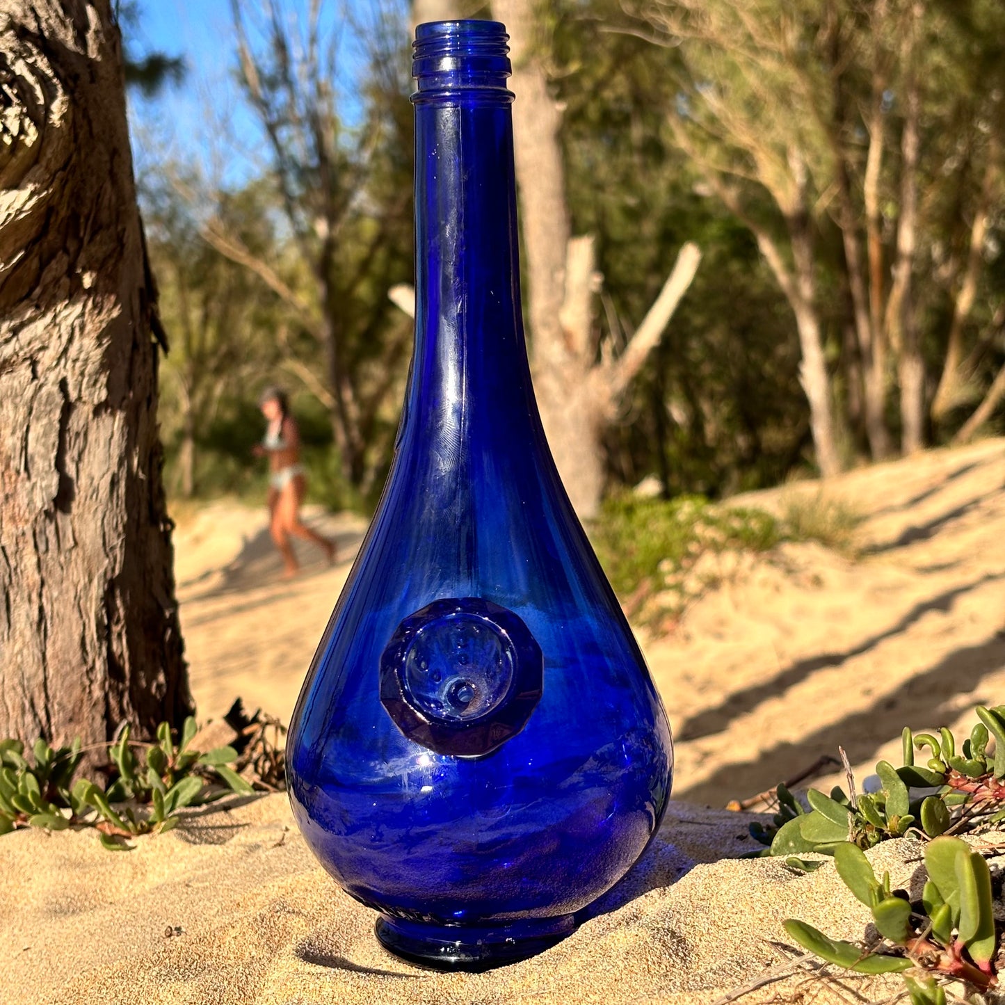“Curvaceous Cobalt” Upcycled Vintage Italian Glass Bottle Bong