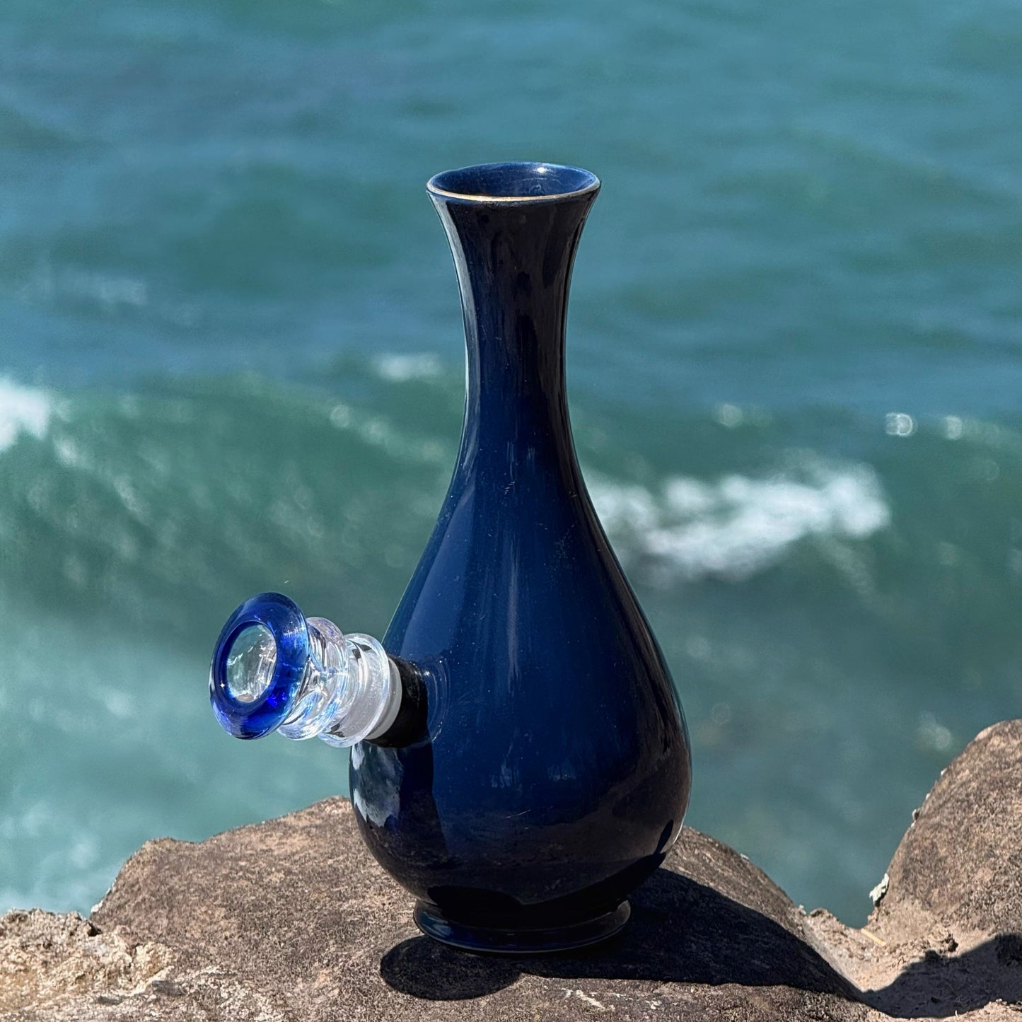 Vintage Ceramic Vase Bong “Cobalt Nautilus”