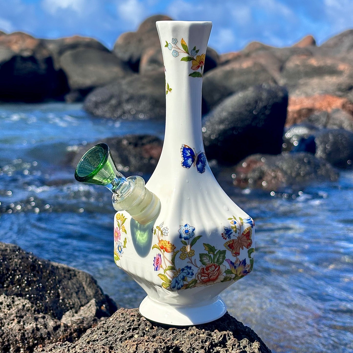 "Spring Meadow" Vintage China Vase Bong with Gilded Details
