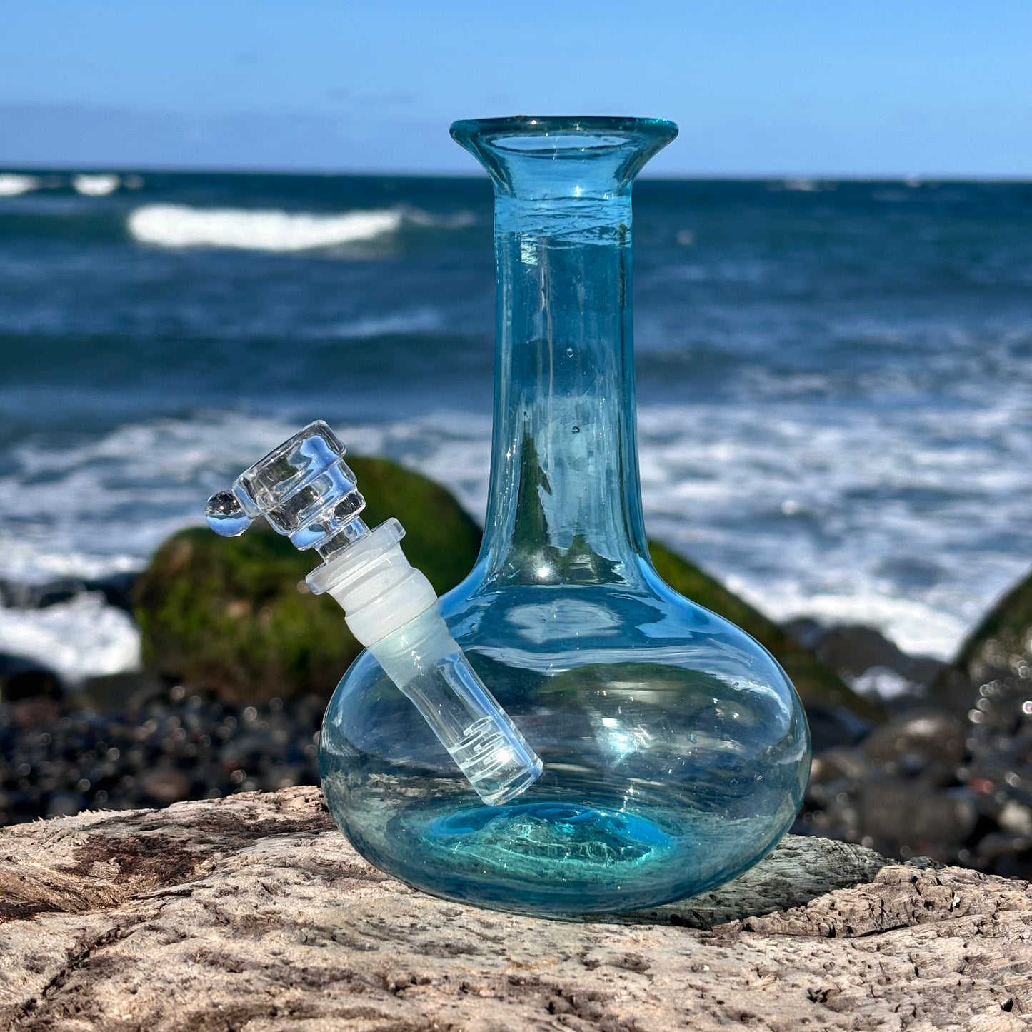 “Aquamarine Allure” Vintage Upcycled Handblown Glass Vase Bong