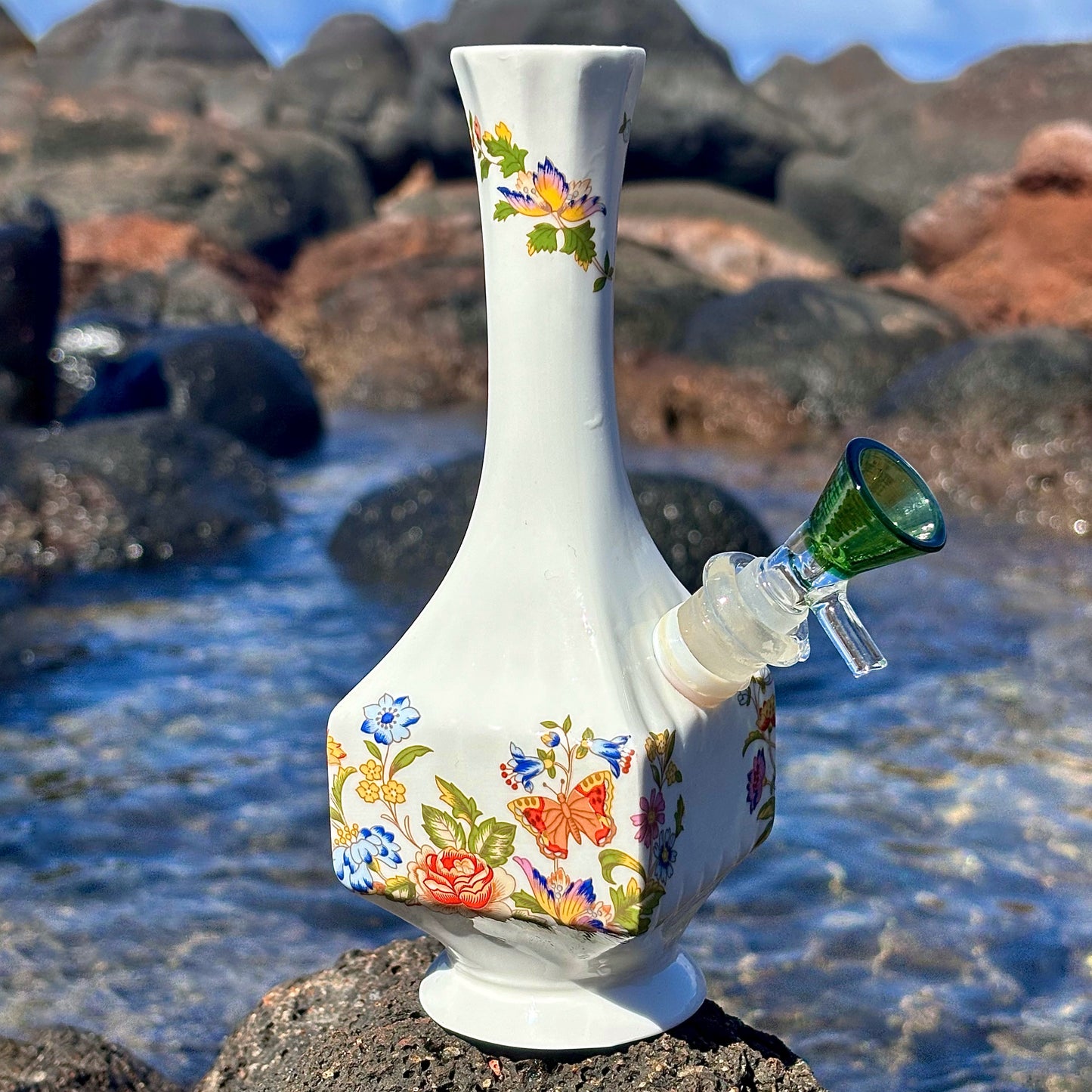 "Spring Meadow" Vintage China Vase Bong with Gilded Details