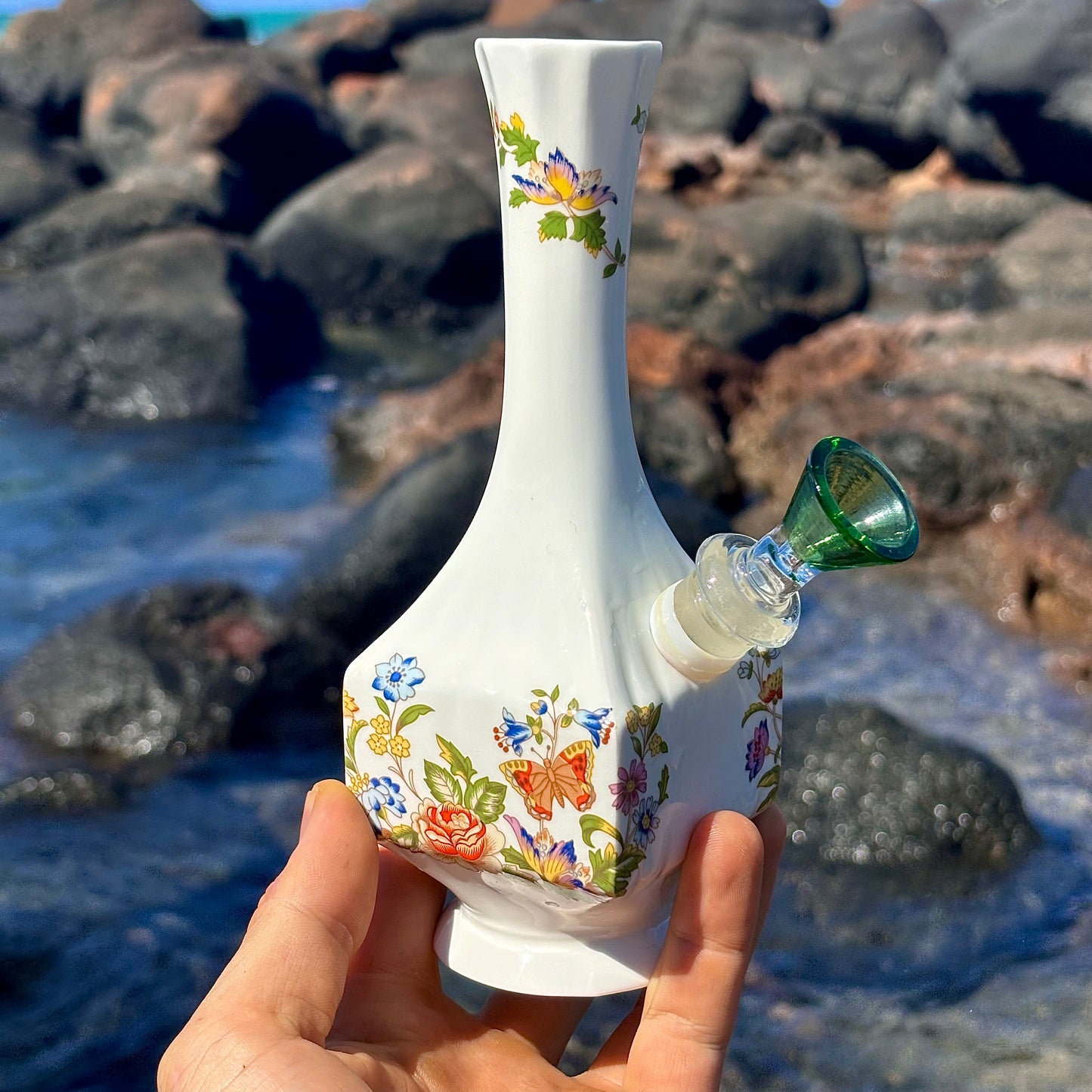 "Spring Meadow" Vintage China Vase Bong with Gilded Details