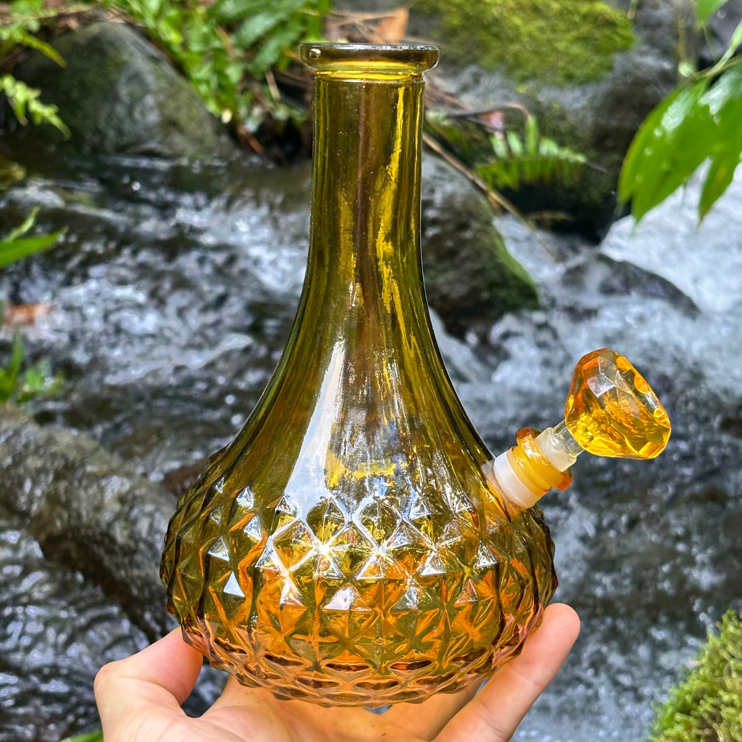 “Chiseled Citrine” Vintage Upcycled Glass Embossed Bong