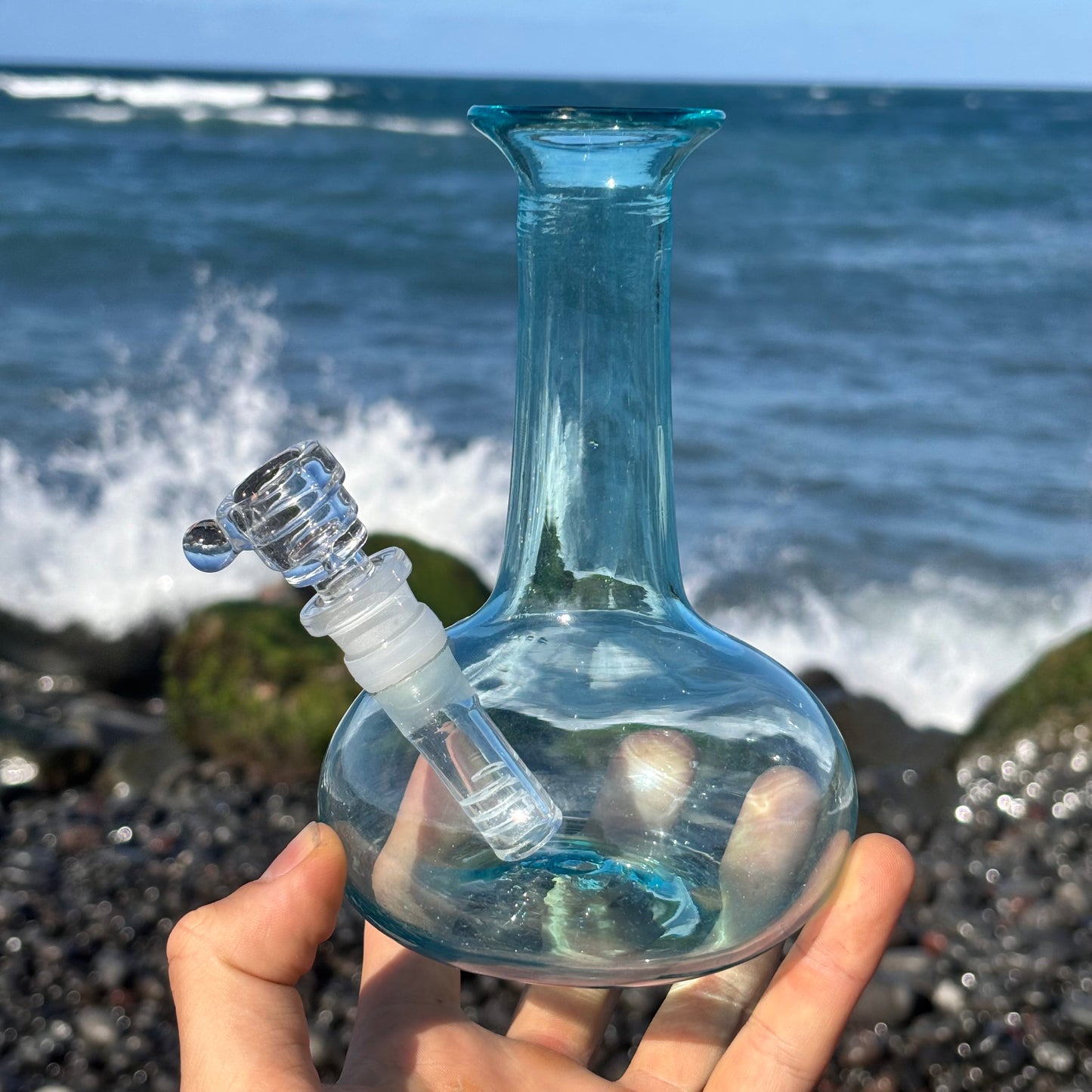 “Aquamarine Allure” Vintage Upcycled Handblown Glass Vase Bong