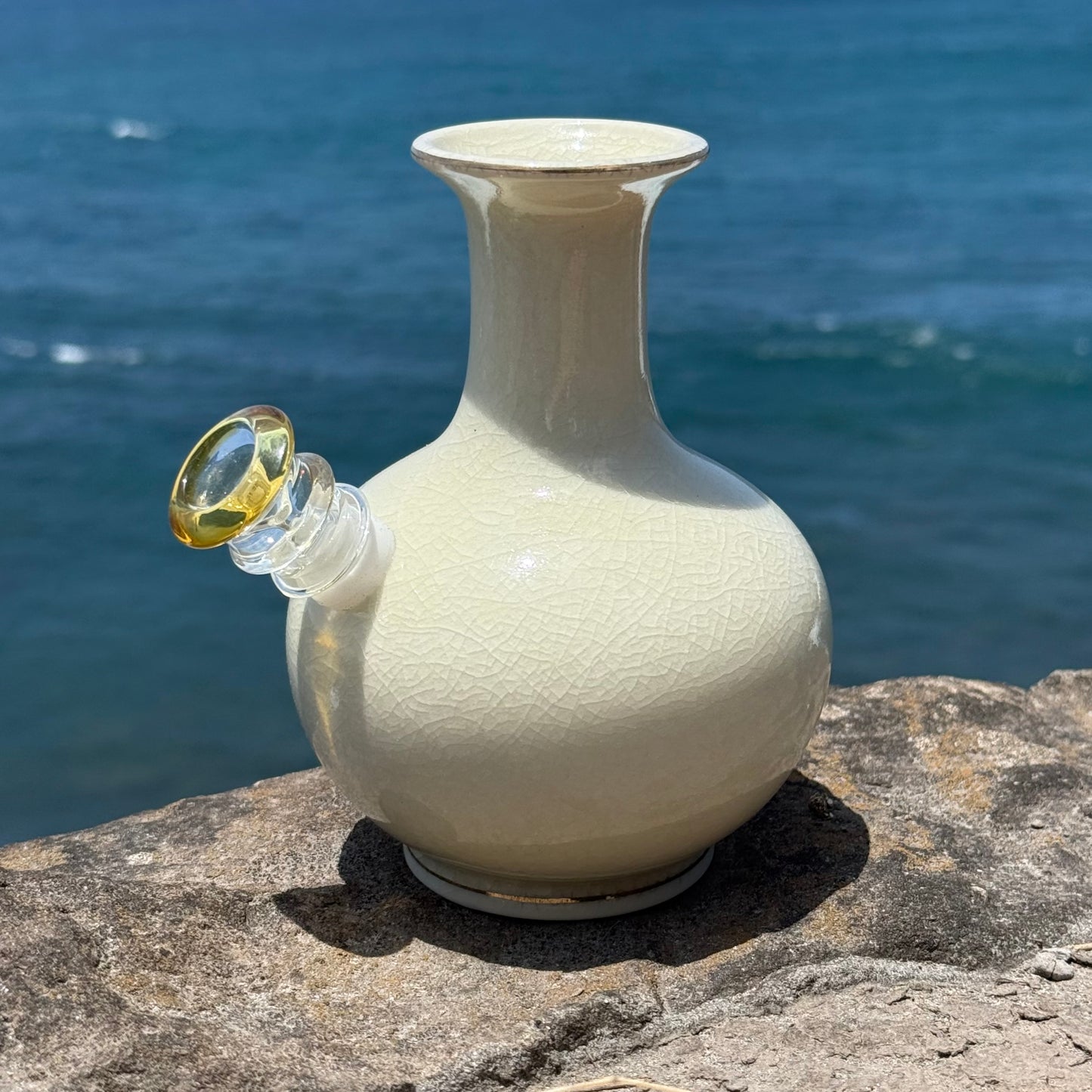 “Golden Garden” Upcycled Vintage Ceramic China Vase Bong