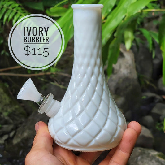 "Ivory Bubbler" Vintage Milk Glass Vase Bong