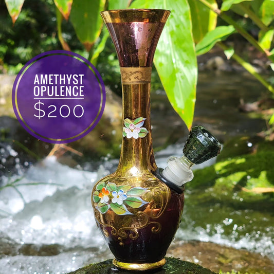 "Amethyst Opulence" Handblown Hand painted Vintage Upcycled Glass Bong