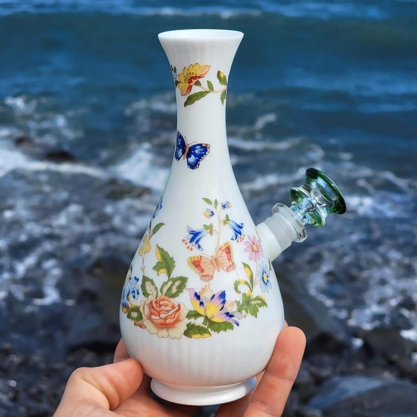 “Symphony Set" Vintage Upcycled Ceramic Bong with Matching Stash Jar