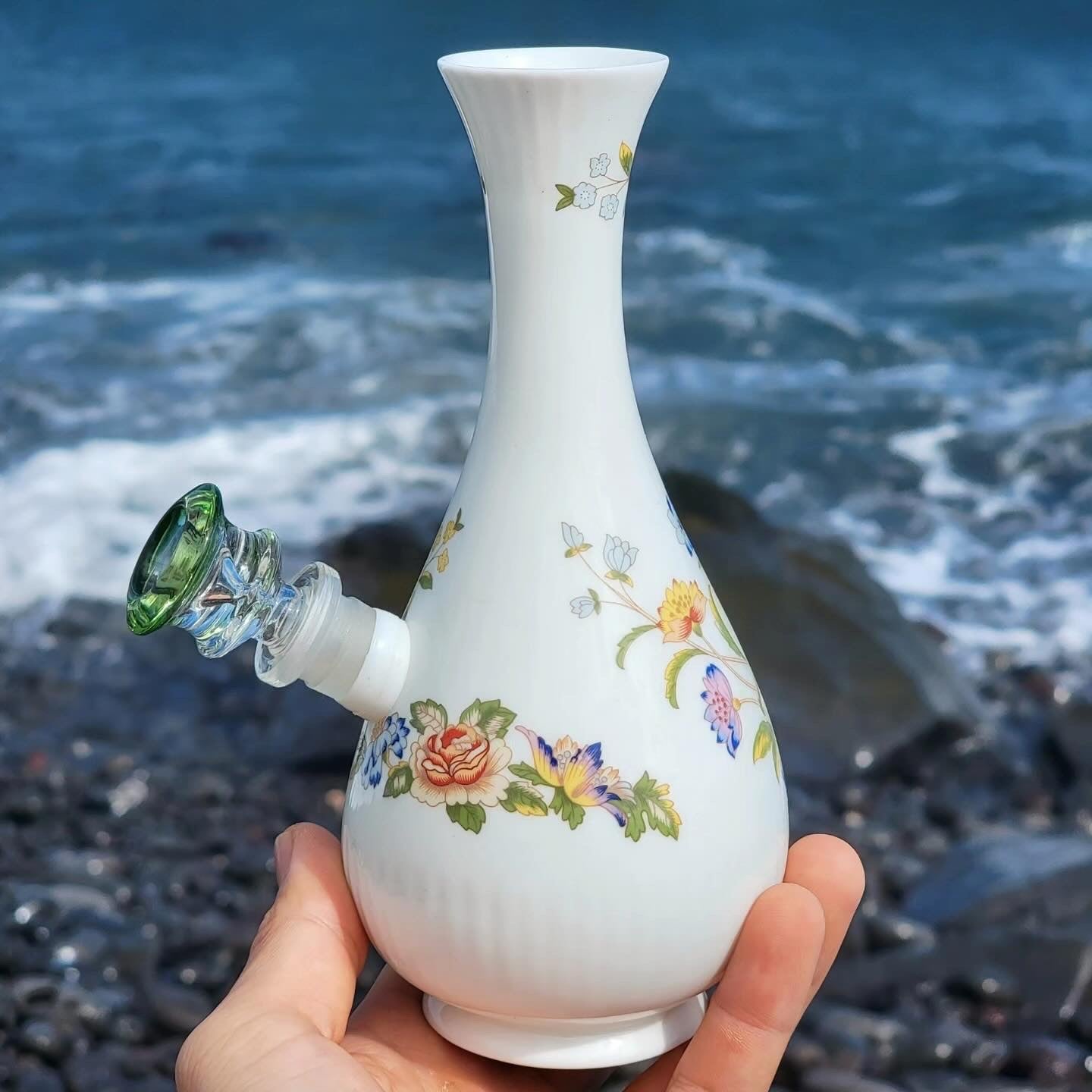 “Symphony Set" Vintage Upcycled Ceramic Bong with Matching Stash Jar