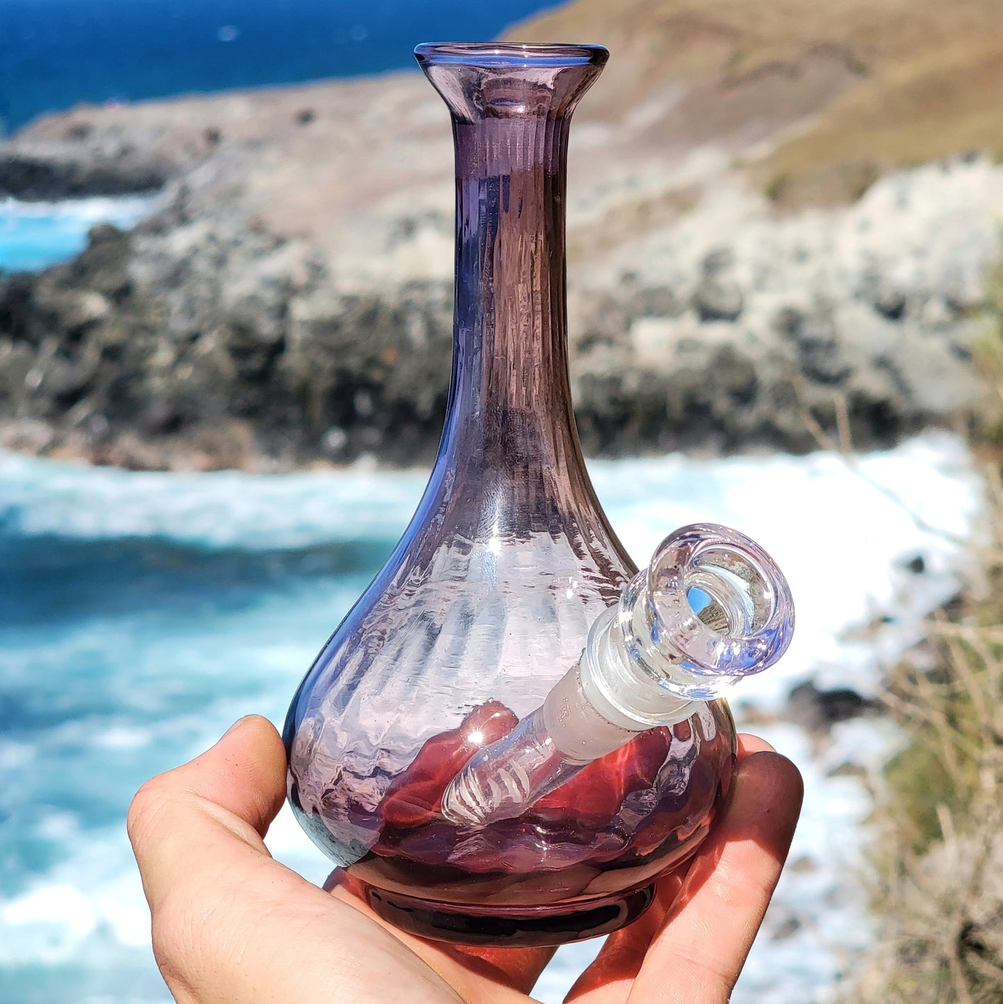 "Ameythst Dewdrop" Upcycled Vintage Handblown Glass Vase Bong