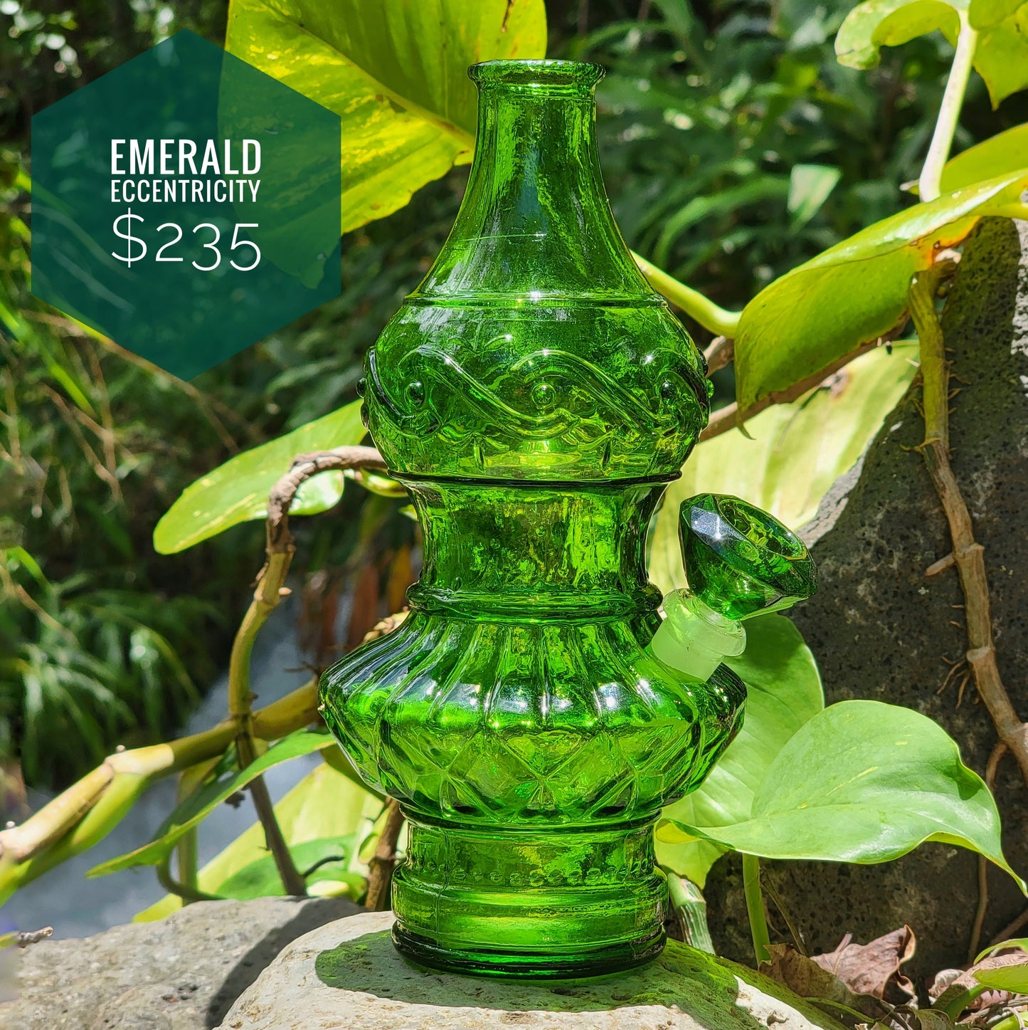 "Emerald Eccentricity" Vintage Upcycled Pressed Glass Bottle Bong