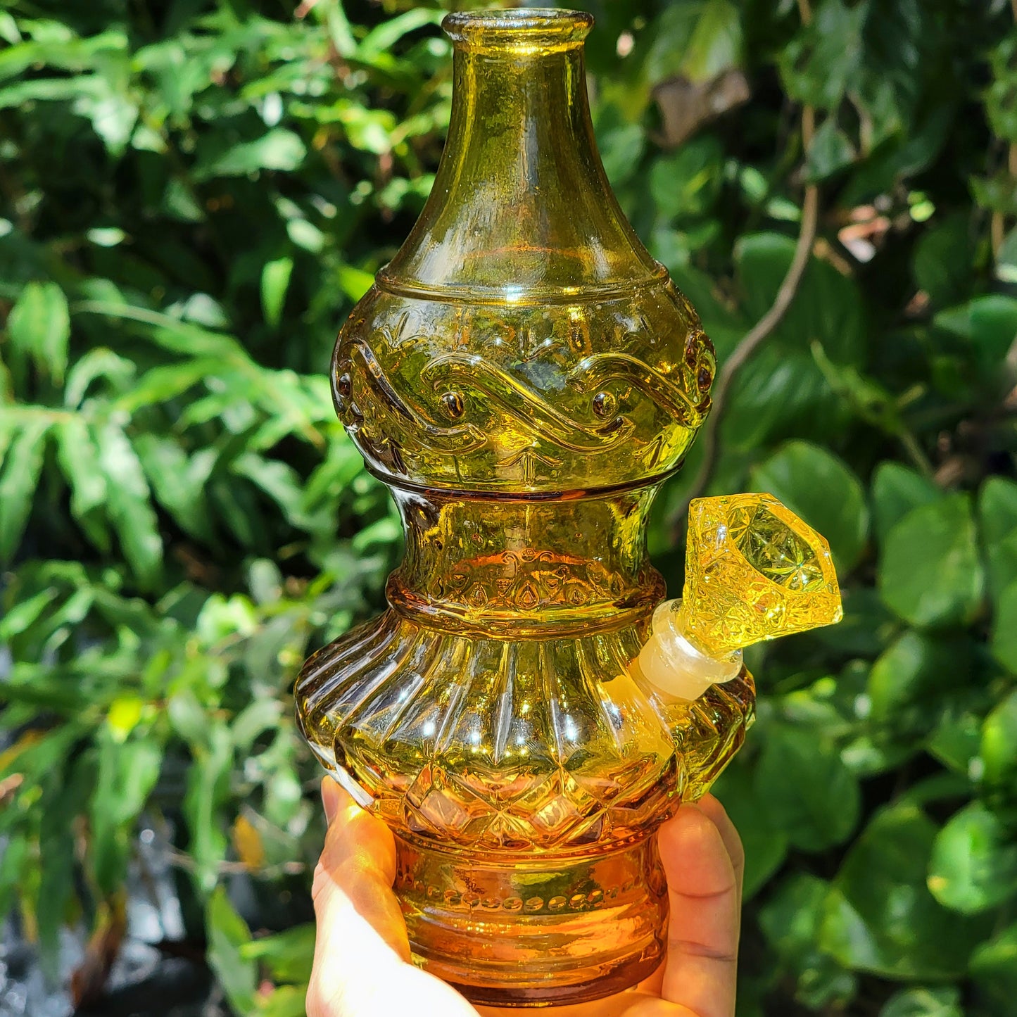 "Citrine Eccentricity" Vintage Upcycled Pressed Glass Bottle Bong