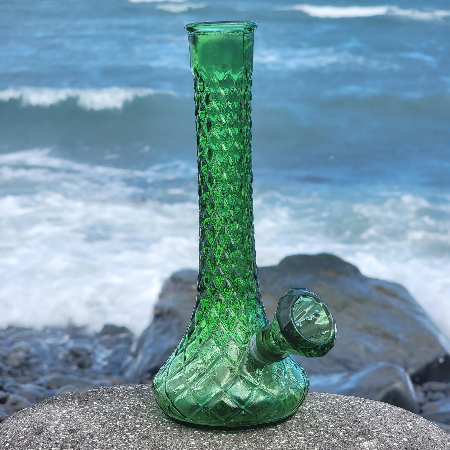 "Emerald Explosion" Vintage Upcycled Emerald Glass Vase Bong
