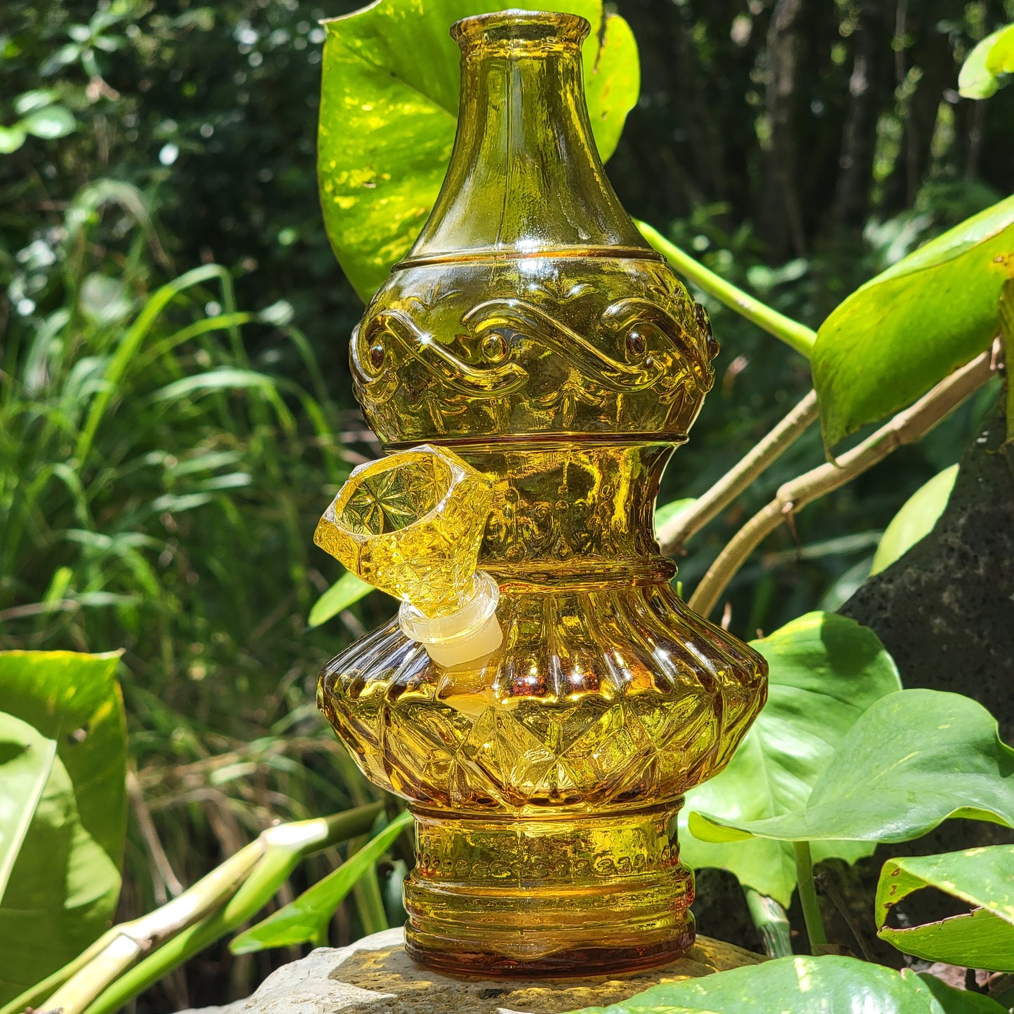 "Citrine Eccentricity" Vintage Upcycled Pressed Glass Bottle Bong