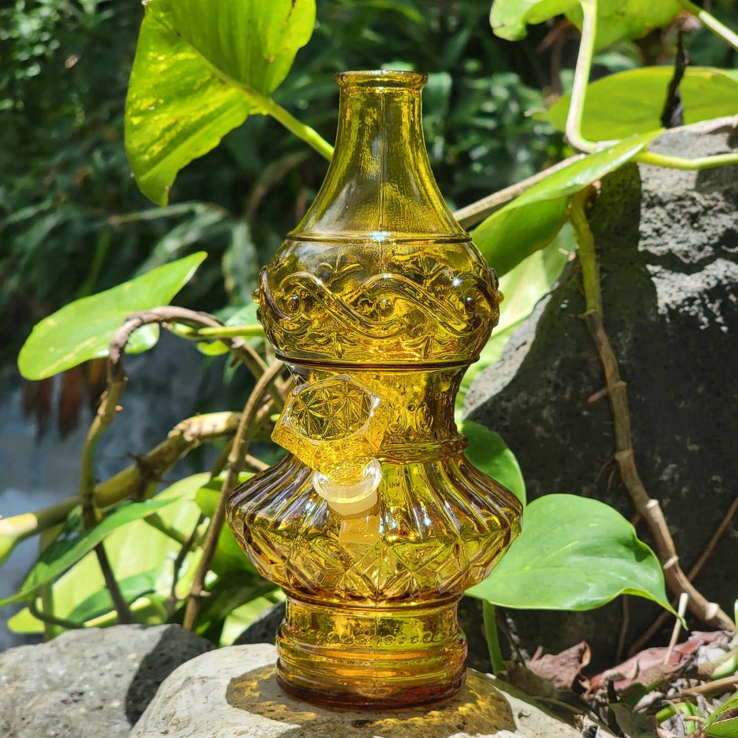 "Citrine Eccentricity" Vintage Upcycled Pressed Glass Bottle Bong
