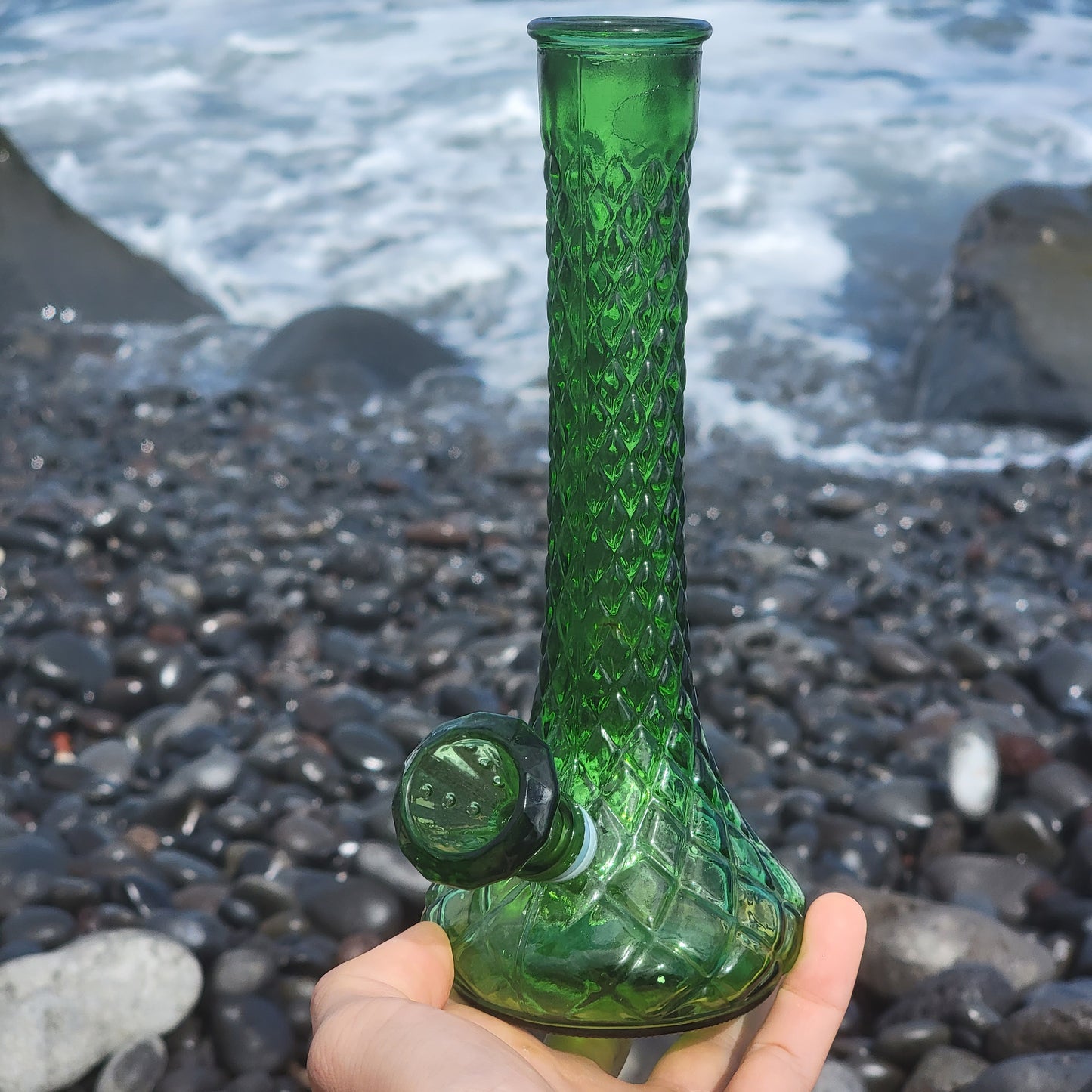"Emerald Explosion" Vintage Upcycled Emerald Glass Vase Bong
