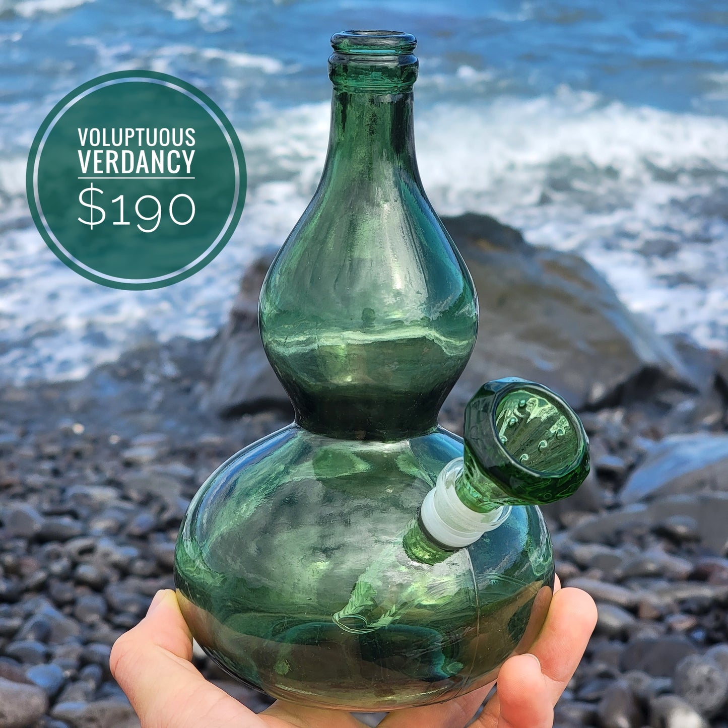 "Voluptuous Verdancy" Vintage Green Glass Gourd Bong