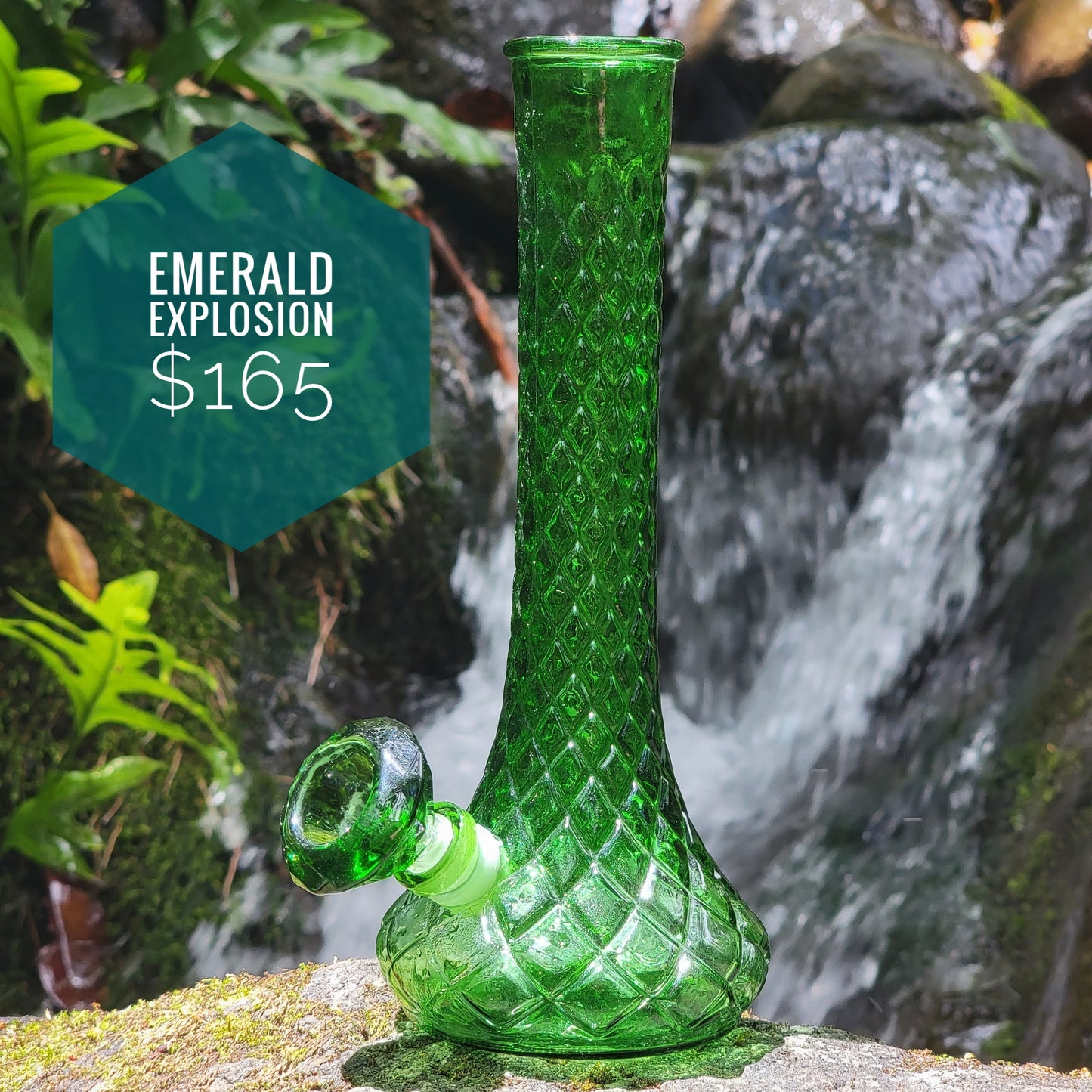 "Emerald Explosion" Vintage Upcycled Emerald Glass Vase Bong