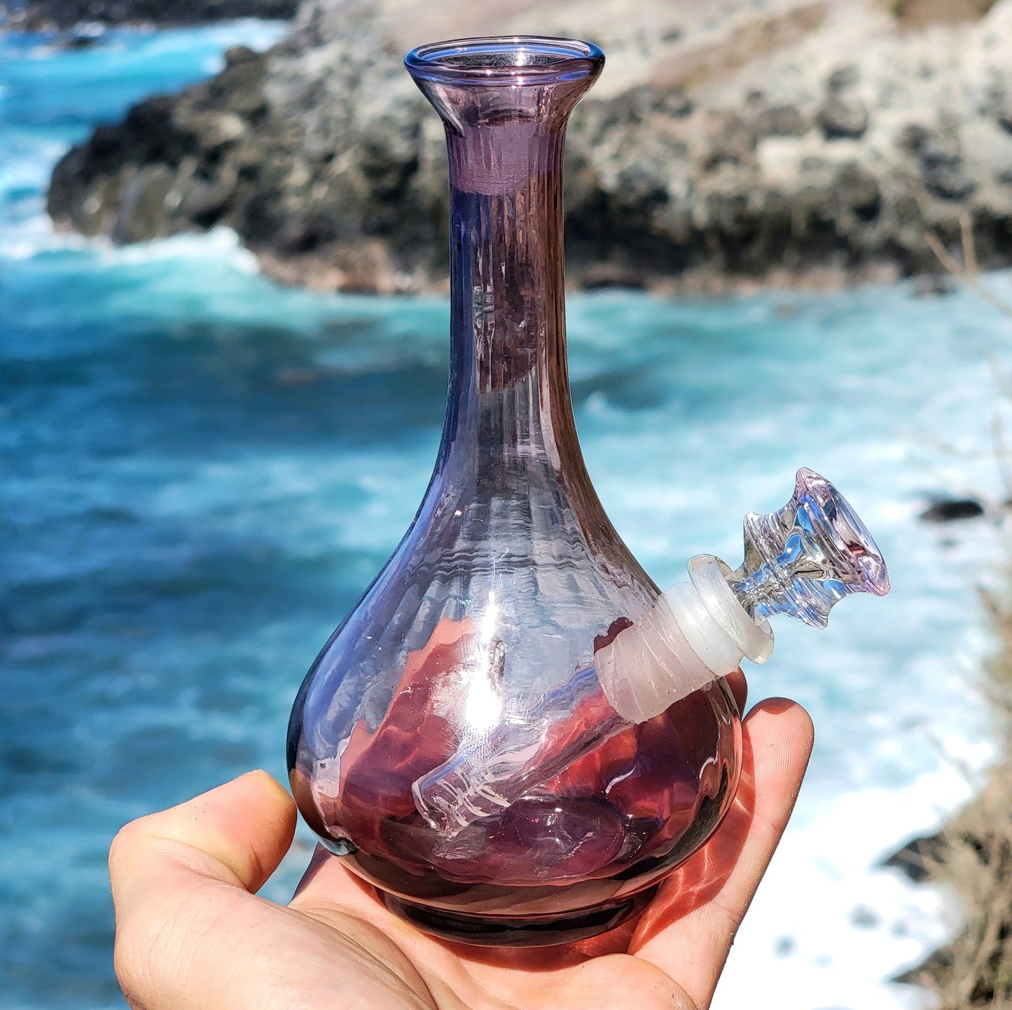 "Ameythst Dewdrop" Upcycled Vintage Handblown Glass Vase Bong
