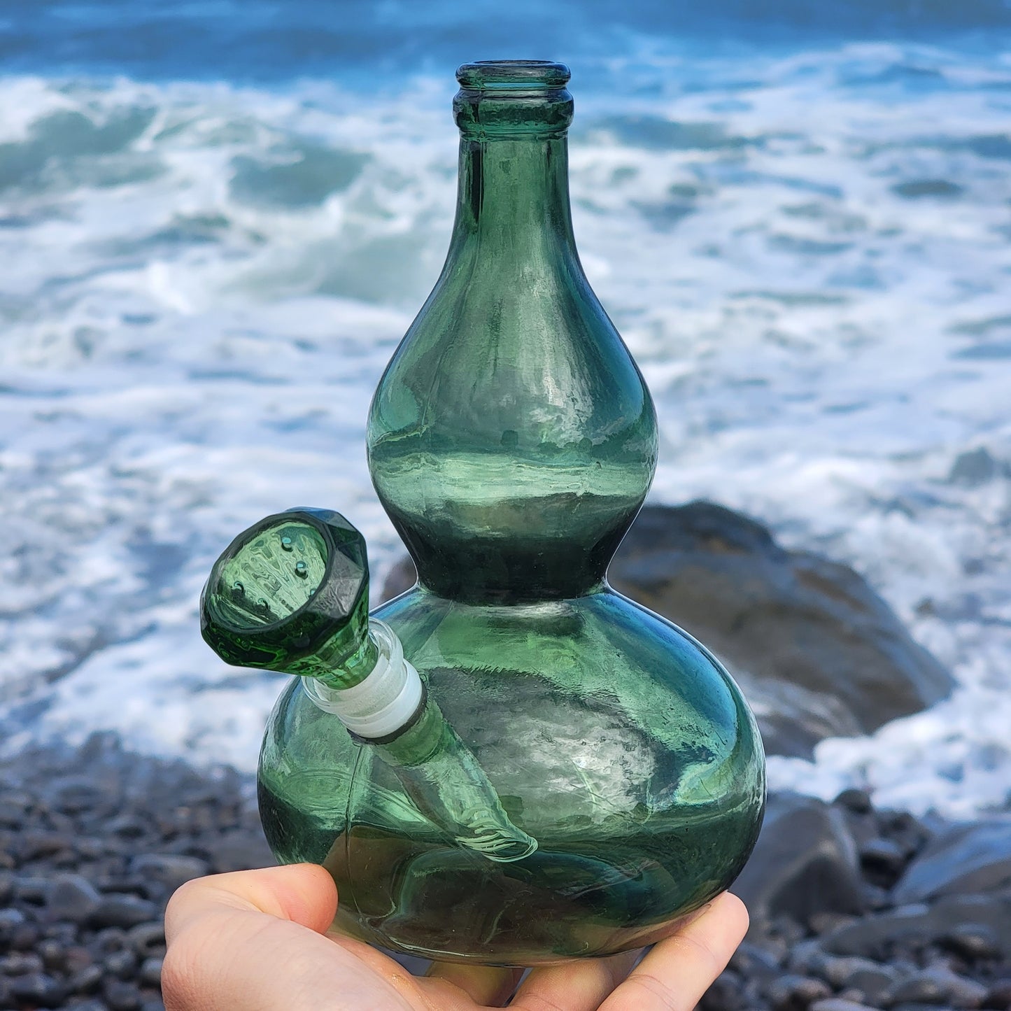 "Voluptuous Verdancy" Vintage Green Glass Gourd Bong