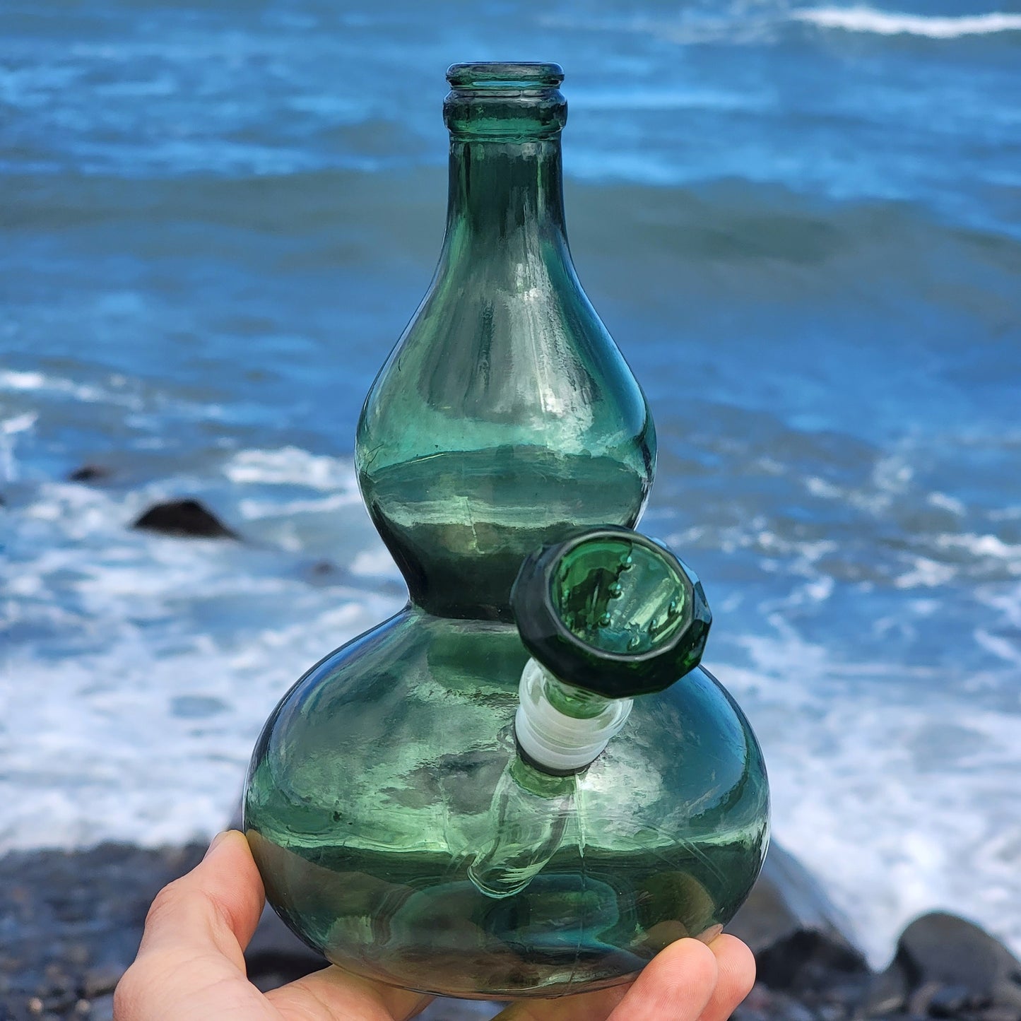 "Voluptuous Verdancy" Vintage Green Glass Gourd Bong