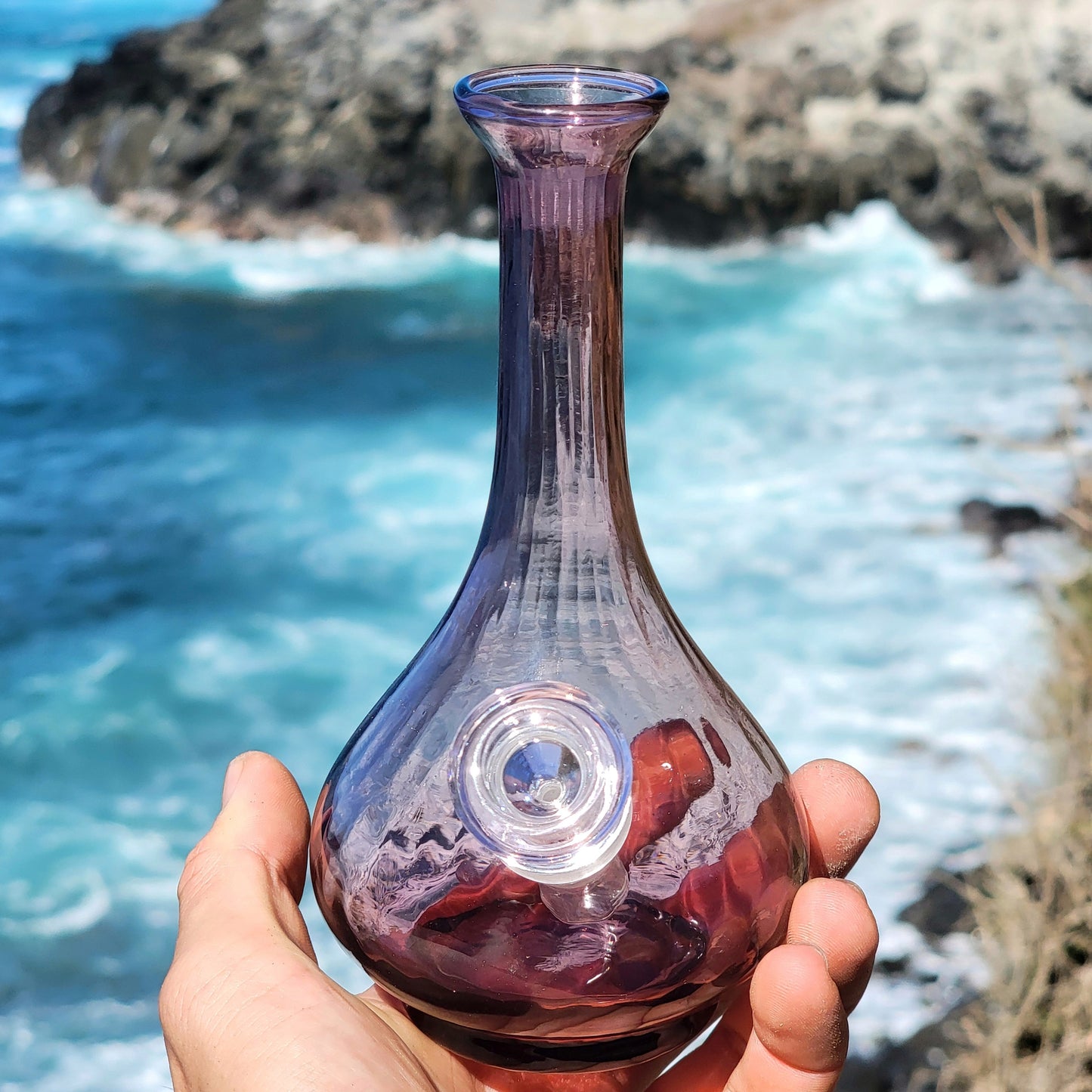"Ameythst Dewdrop" Upcycled Vintage Handblown Glass Vase Bong