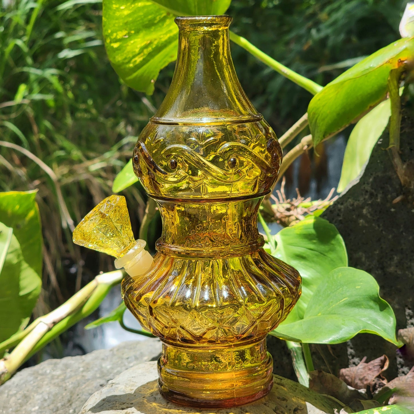 "Citrine Eccentricity" Vintage Upcycled Pressed Glass Bottle Bong
