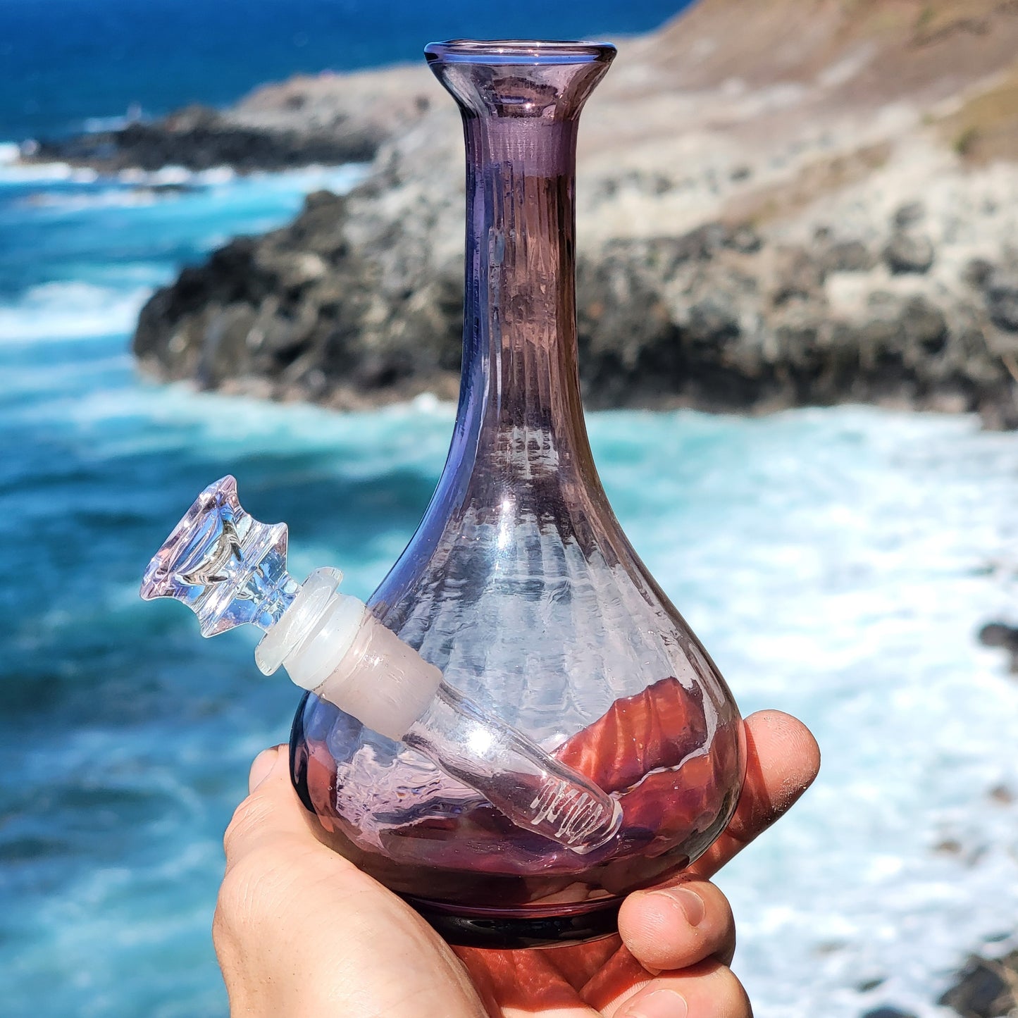 "Ameythst Dewdrop" Upcycled Vintage Handblown Glass Vase Bong