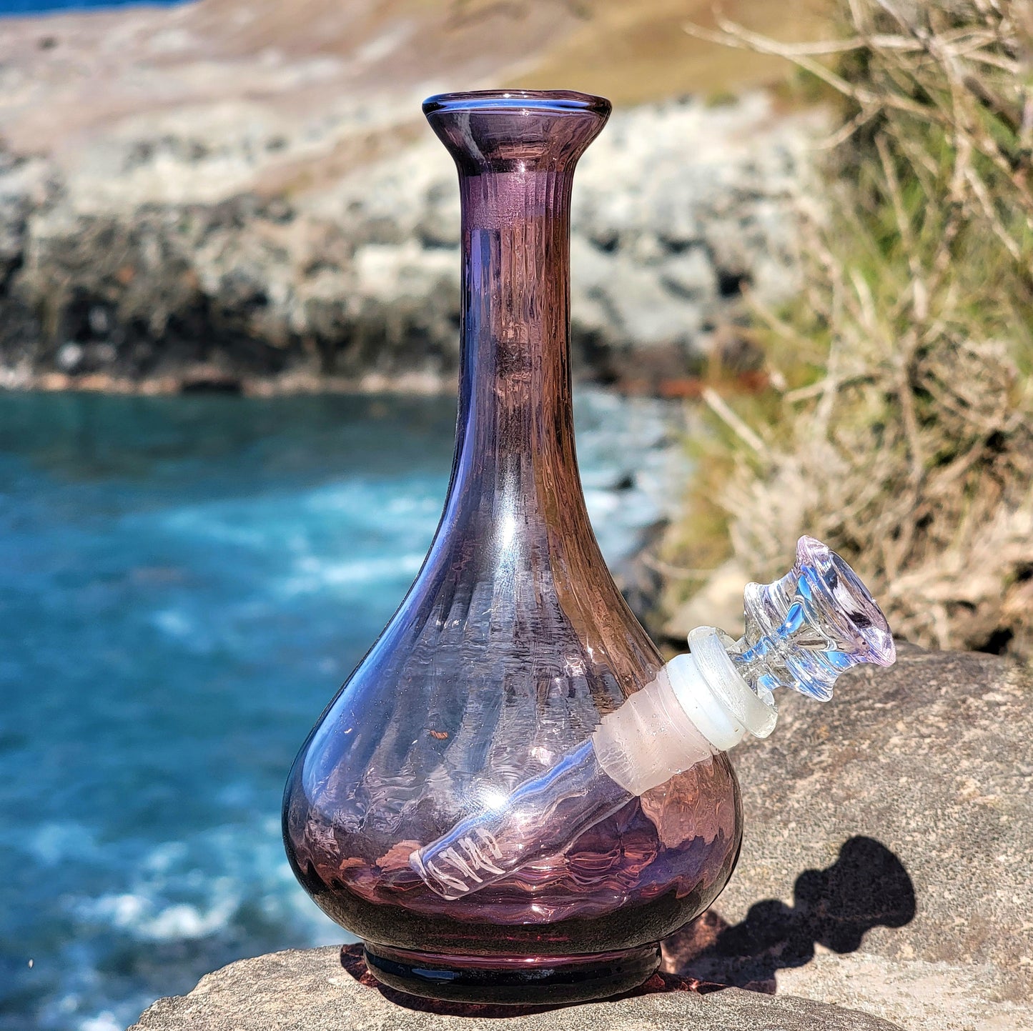 "Ameythst Dewdrop" Upcycled Vintage Handblown Glass Vase Bong
