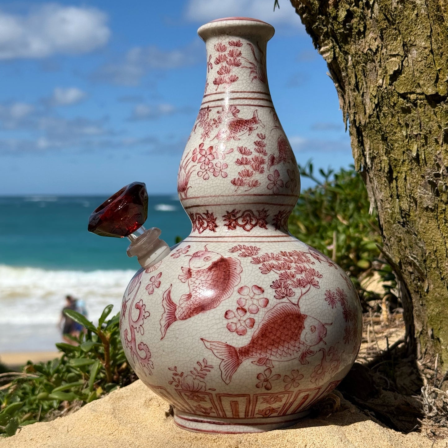 “Koi Serenity” Vintage Upcycled Porcelain China Vase Bong