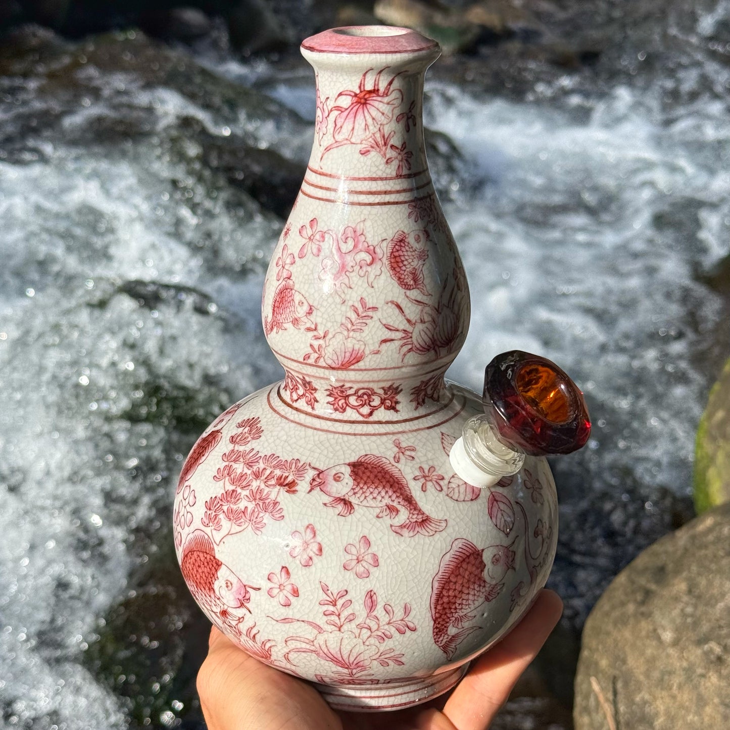 “Koi Serenity” Vintage Upcycled Porcelain China Vase Bong