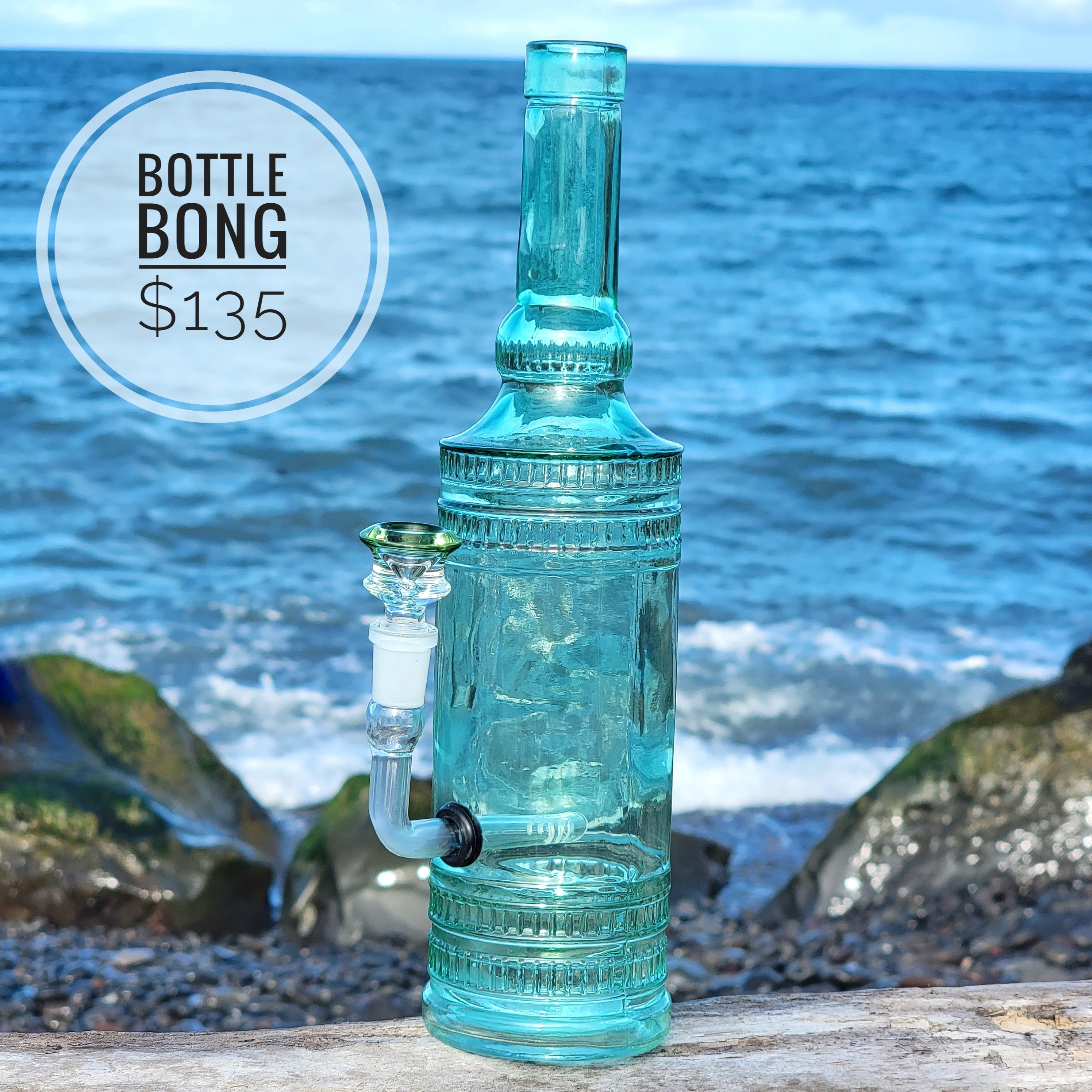 "Bottle Bong" Upcycled Glass Bottle Bong with Relief detailing Bongs