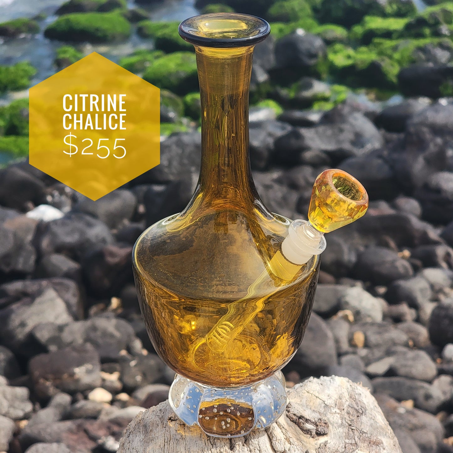 "Citrine Chalice" Vintage Upcycled Handblown Glass Vase Bong