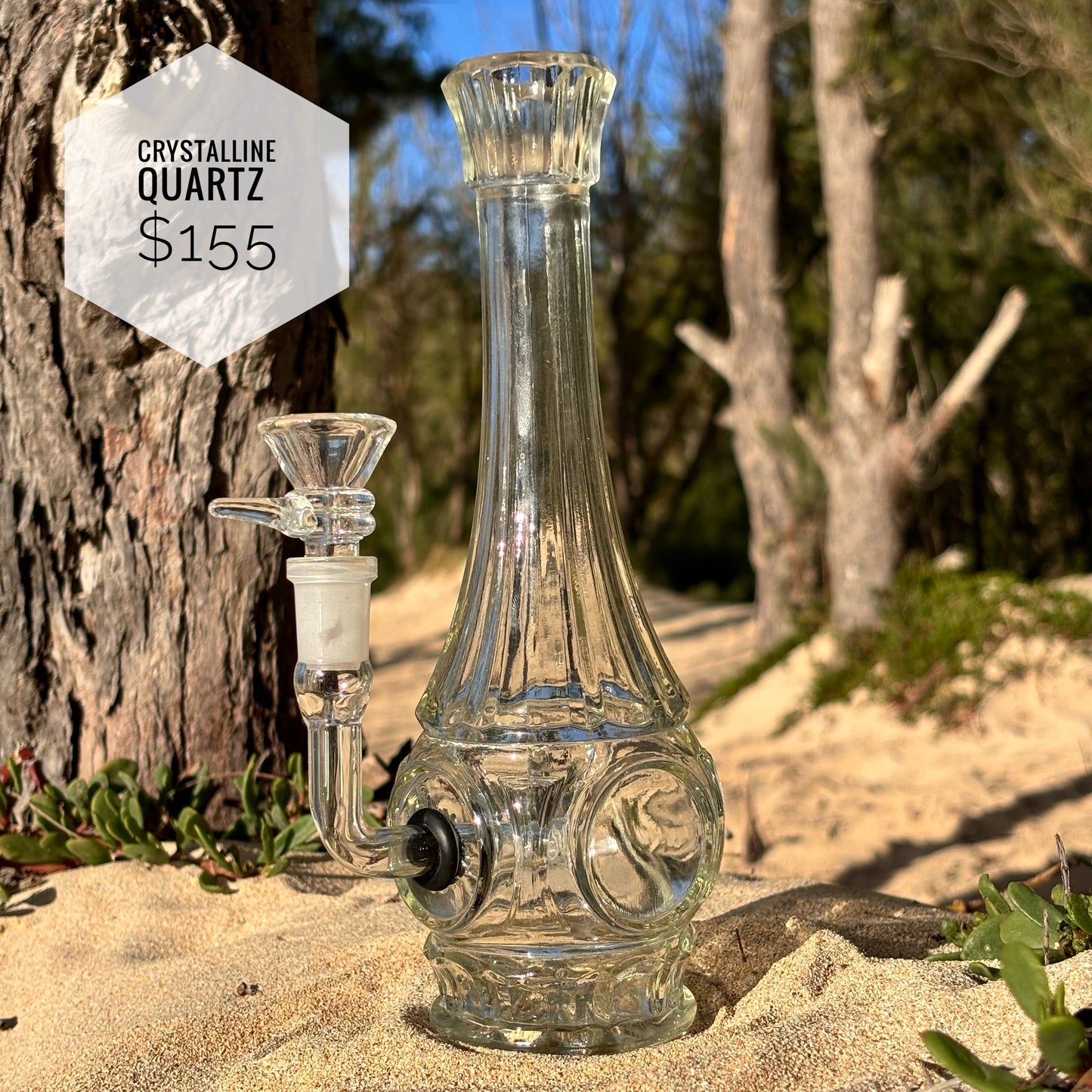 “Crystalline Quartz" Vintage Upcycled Pressed Glass Vase Bong