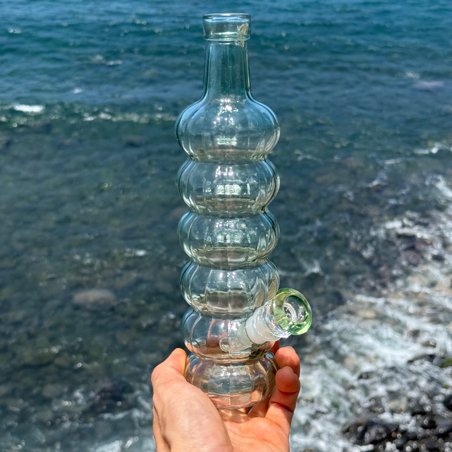 “Ribbed Turquoise” Upcycled Glass Bottle Bong