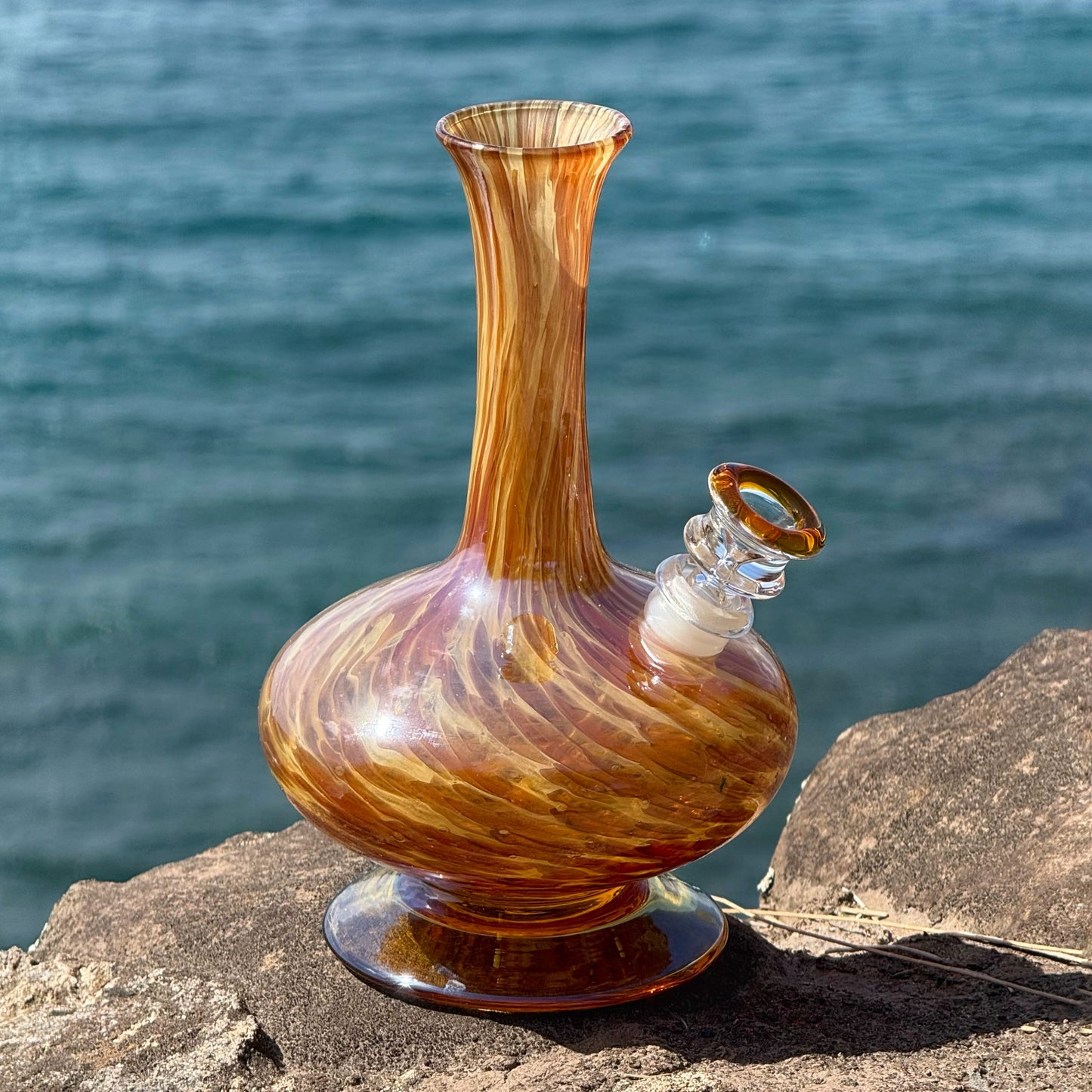 “Mottled Amber” Vintage Upcycled Handblown Glass Decanter Bong