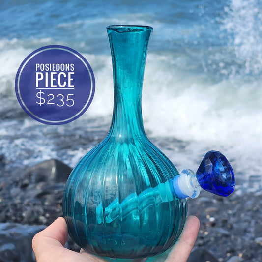 "Posiedons Piece" Vintage Upcycled Handblown Glass Ribbed Vase Bong