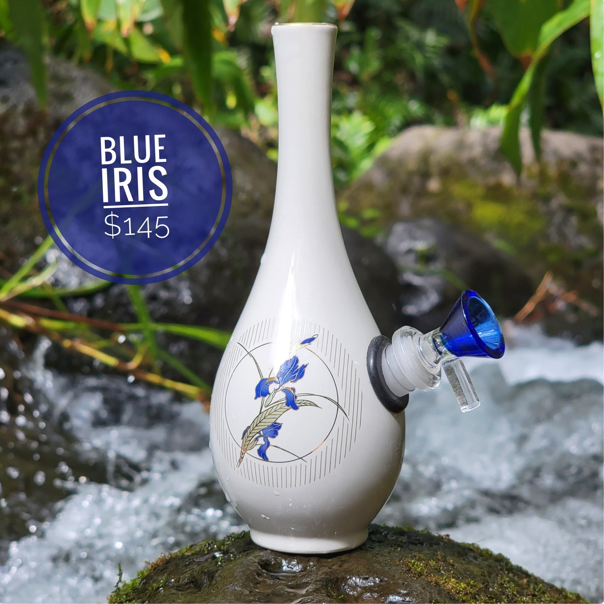 Vintage Ceramic Vase Bong “Blue Iris”