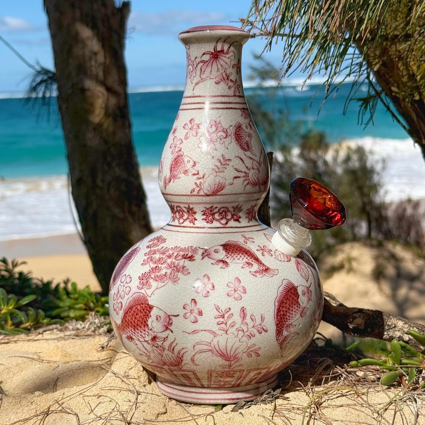 “Koi Serenity” Vintage Upcycled Porcelain China Vase Bong