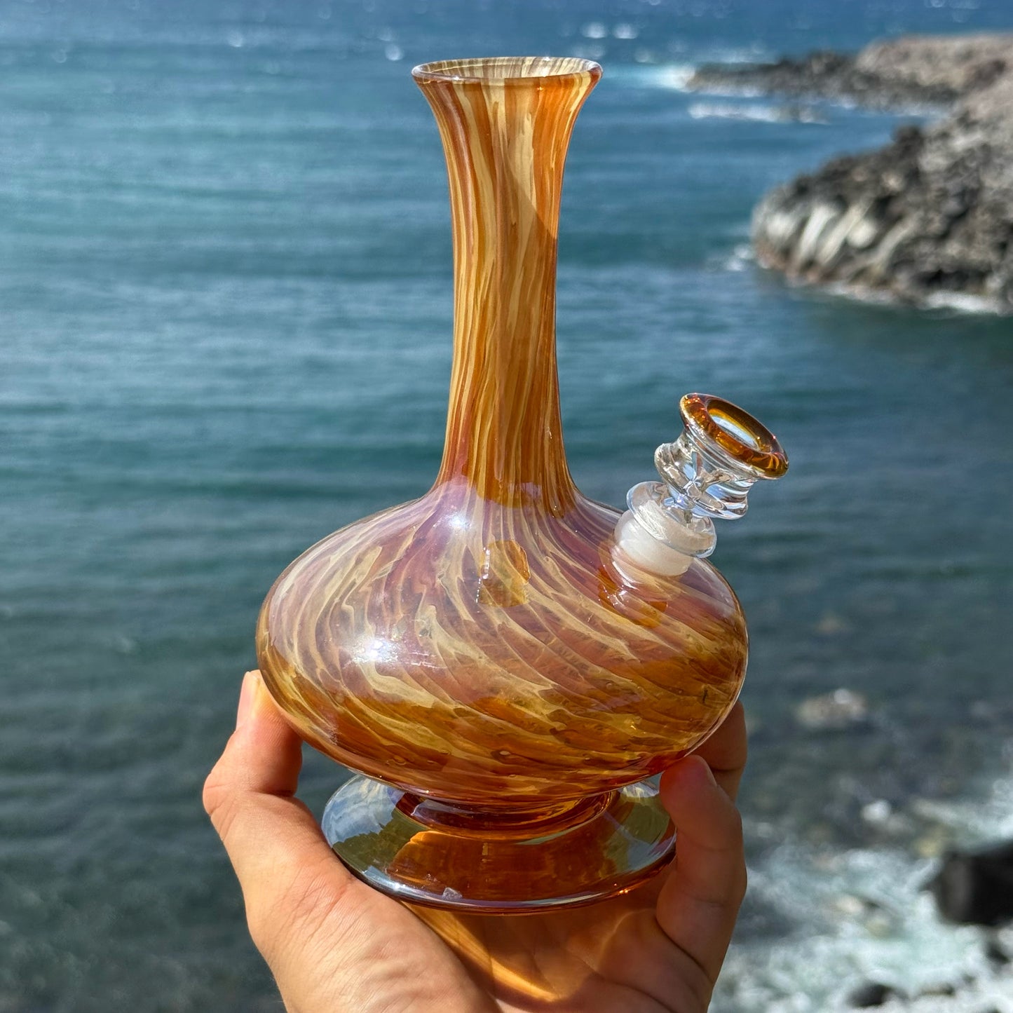 “Mottled Amber” Vintage Upcycled Handblown Glass Decanter Bong