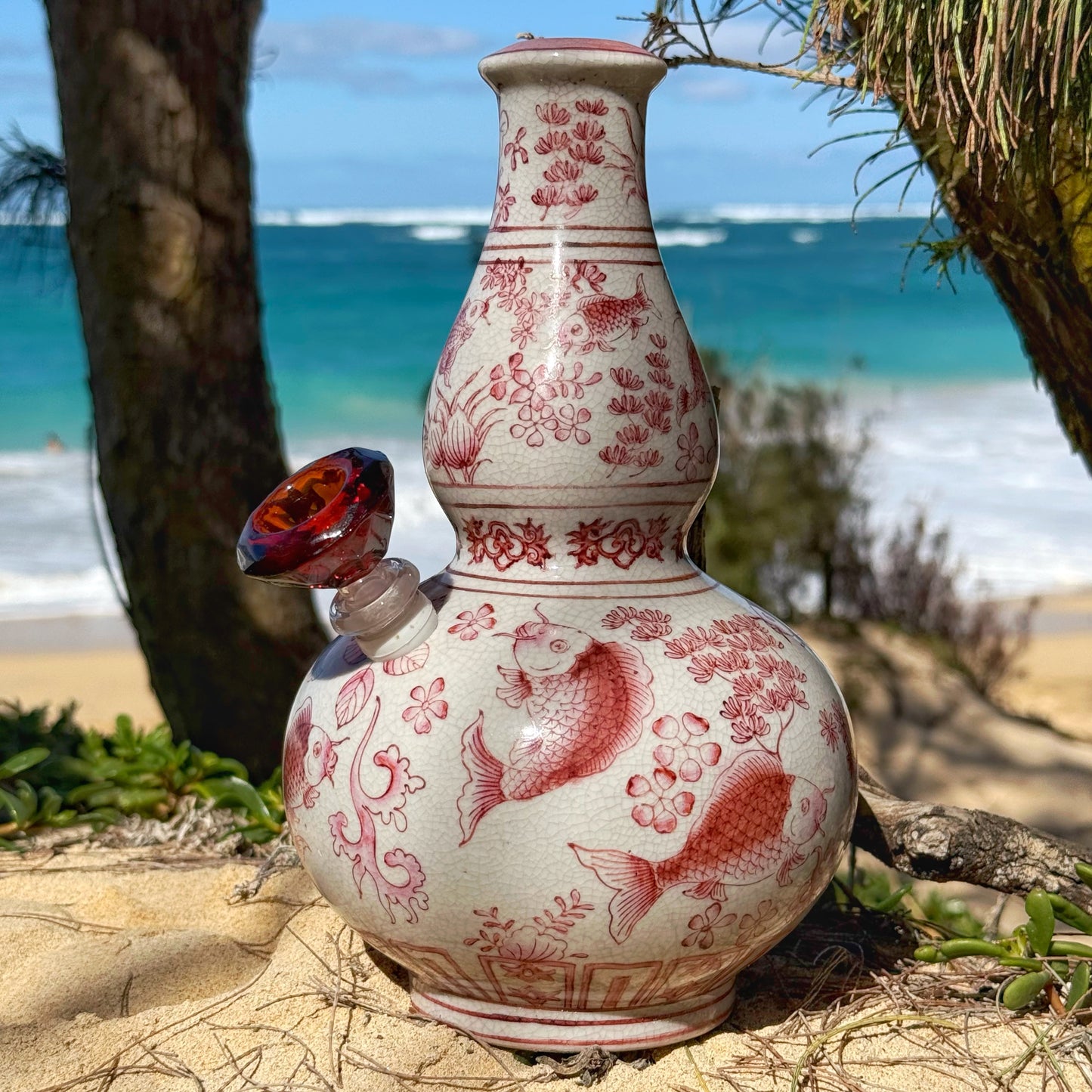 “Koi Serenity” Vintage Upcycled Porcelain China Vase Bong