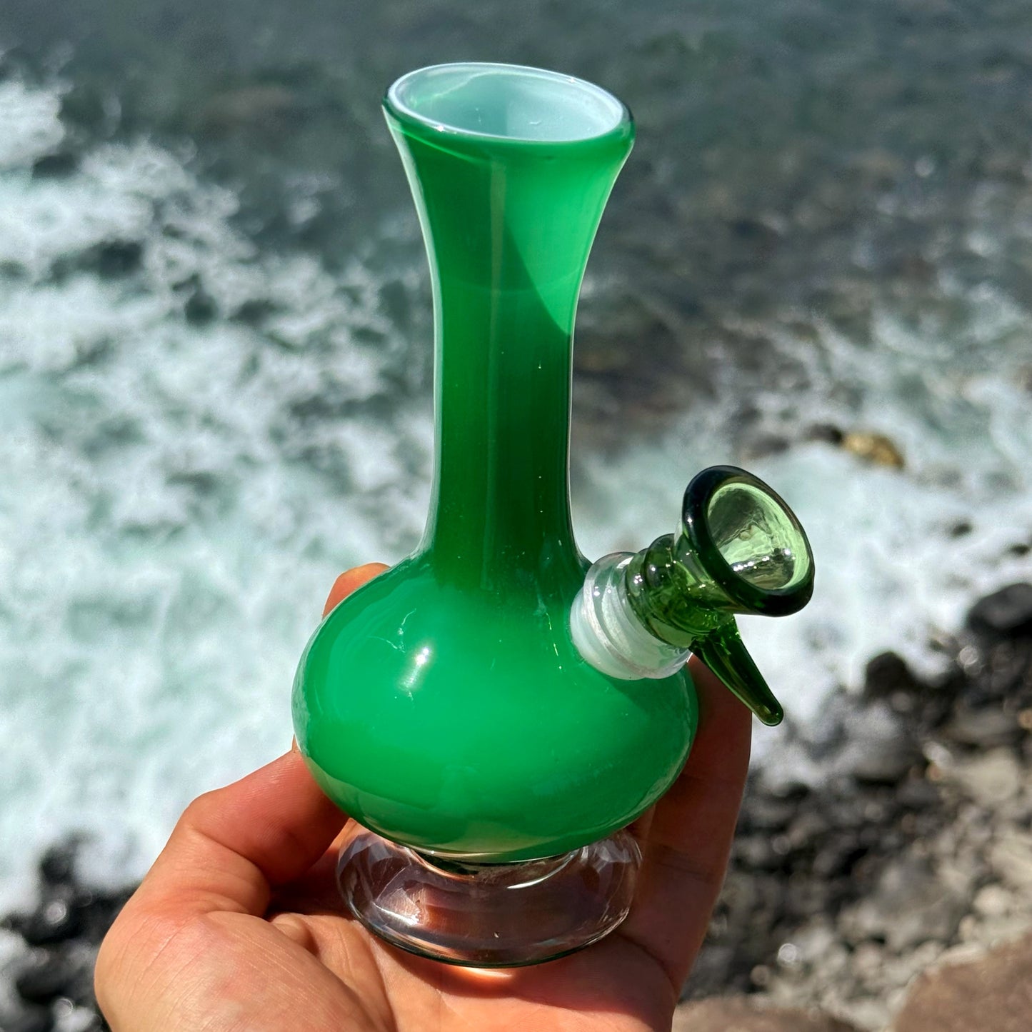 “Jade Drop” Vintage Handblown Glass Vase Bong
